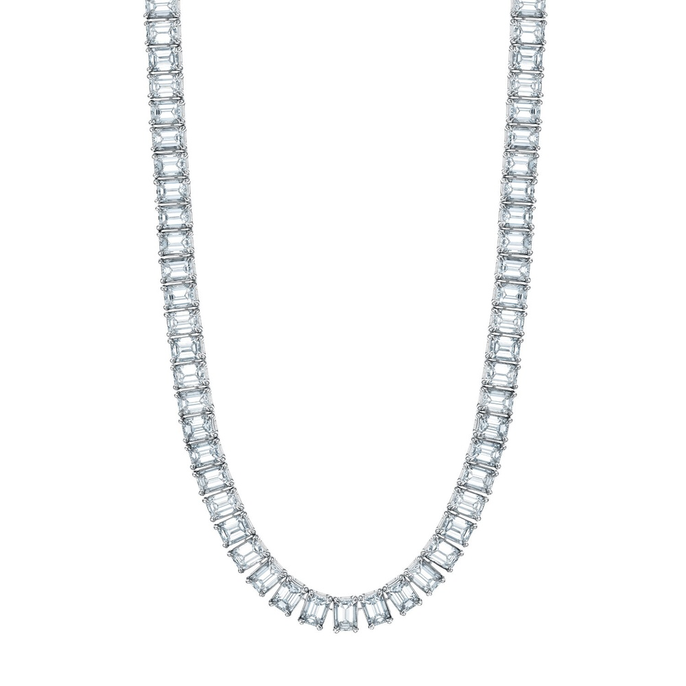 White Gold and Diamond Emerald Cut Necklace