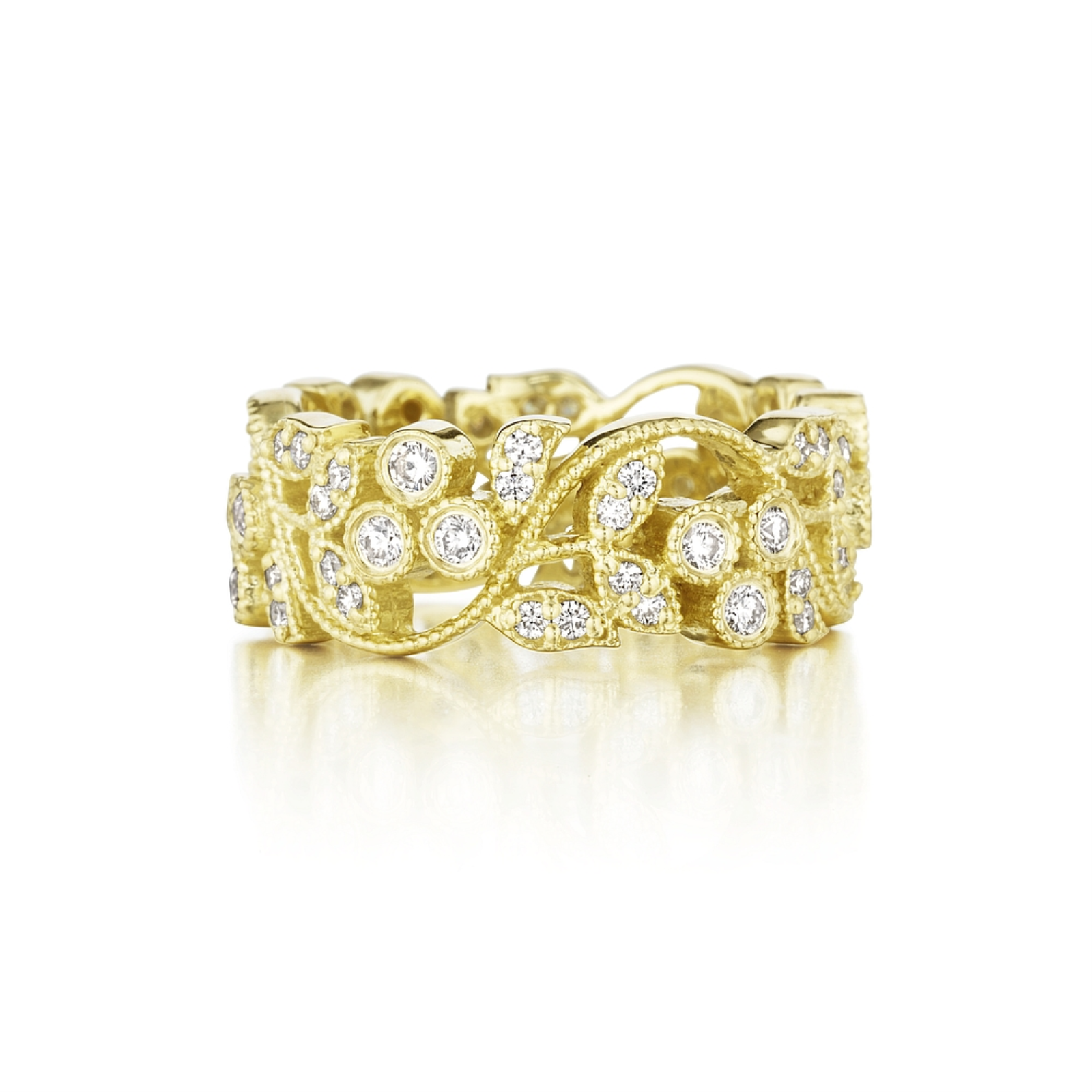 Gold and Diamond Leaf Wide Band