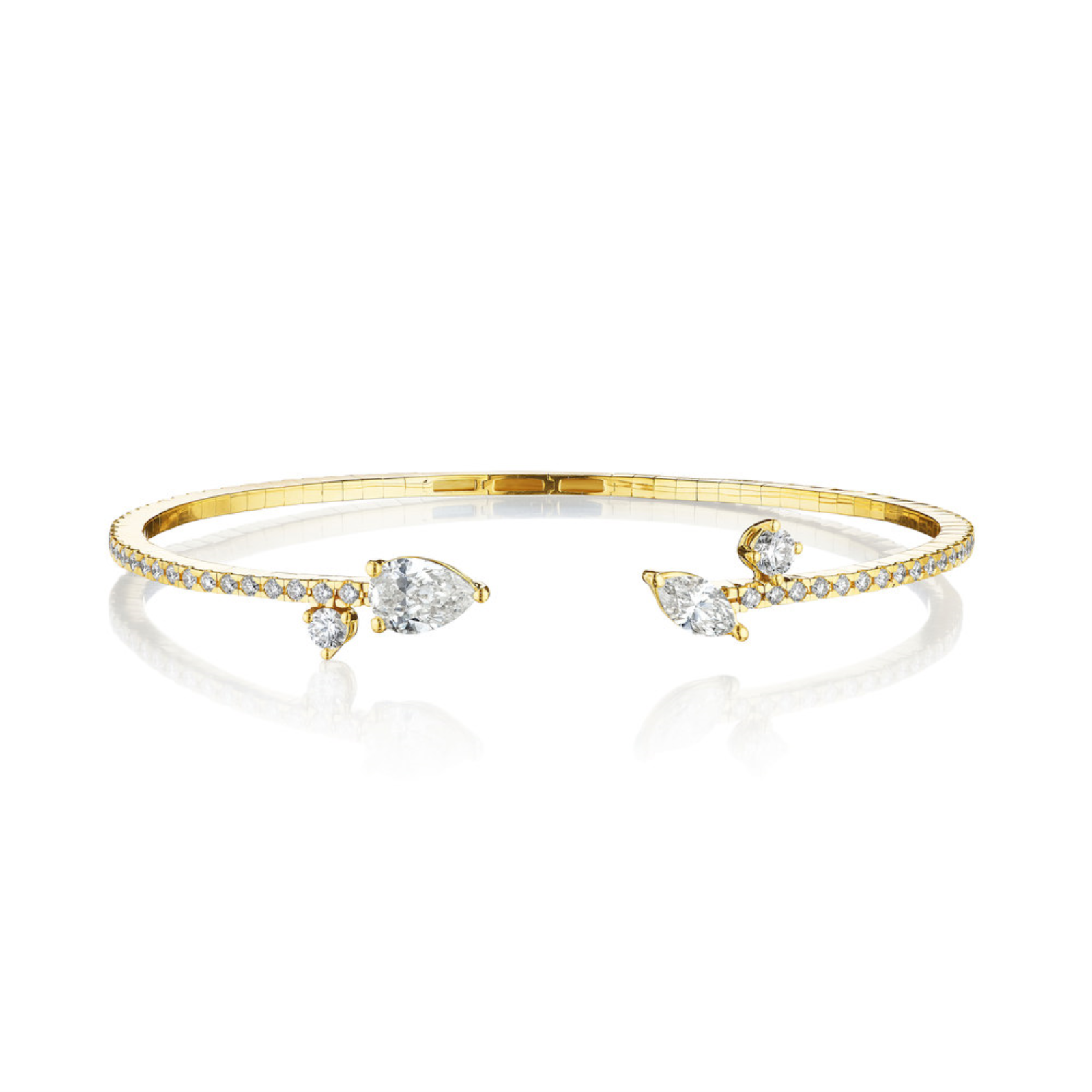 Gold and Diamond Fancy Shape Open Bangle Bracelet