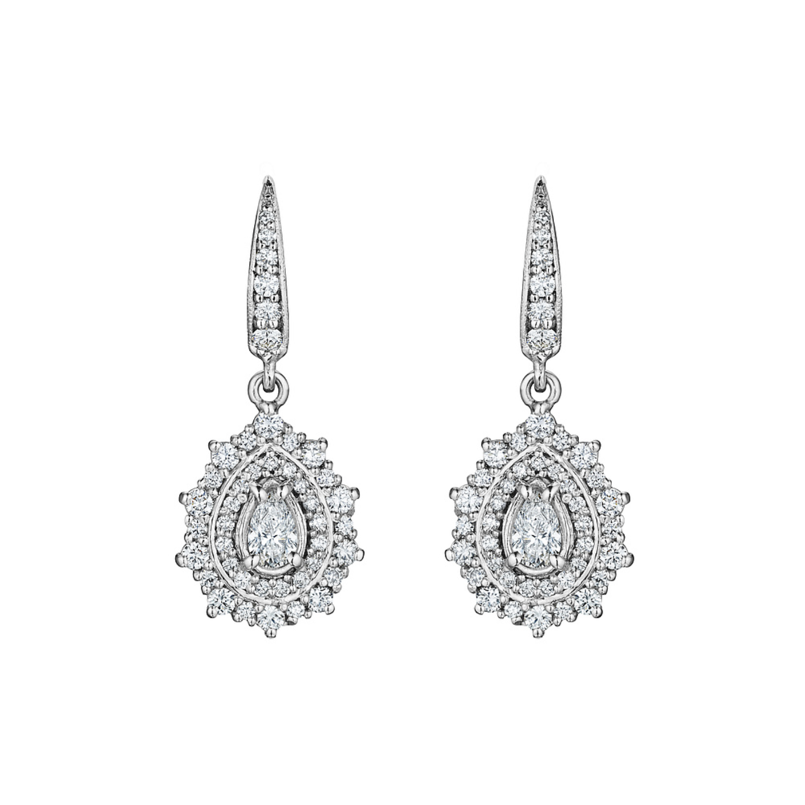 White Gold and Diamond Spiked Pear Drop Earrings