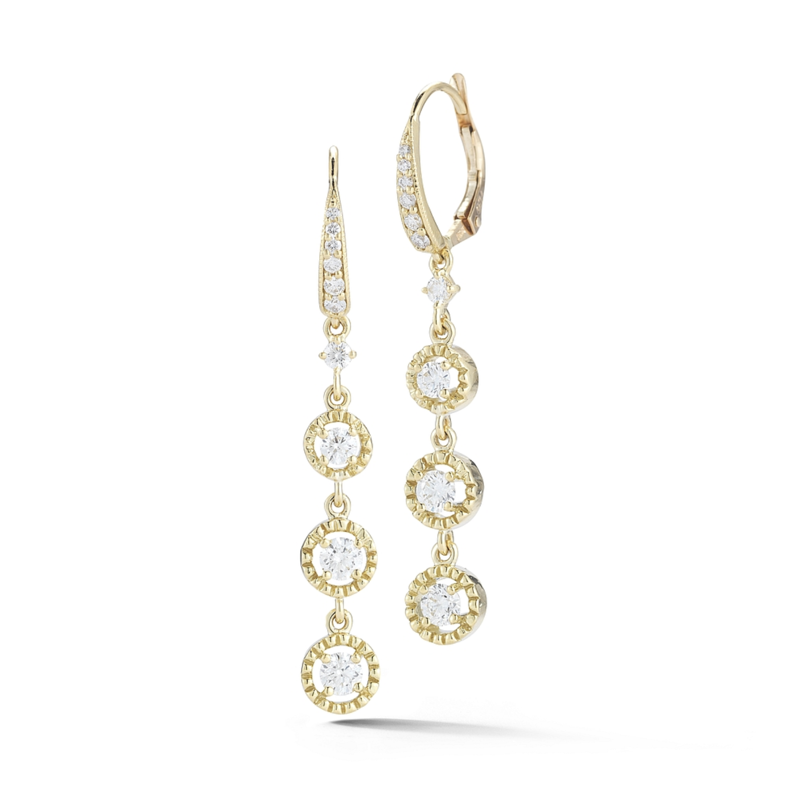 Gold and Diamond Triple Round Drop Earrings