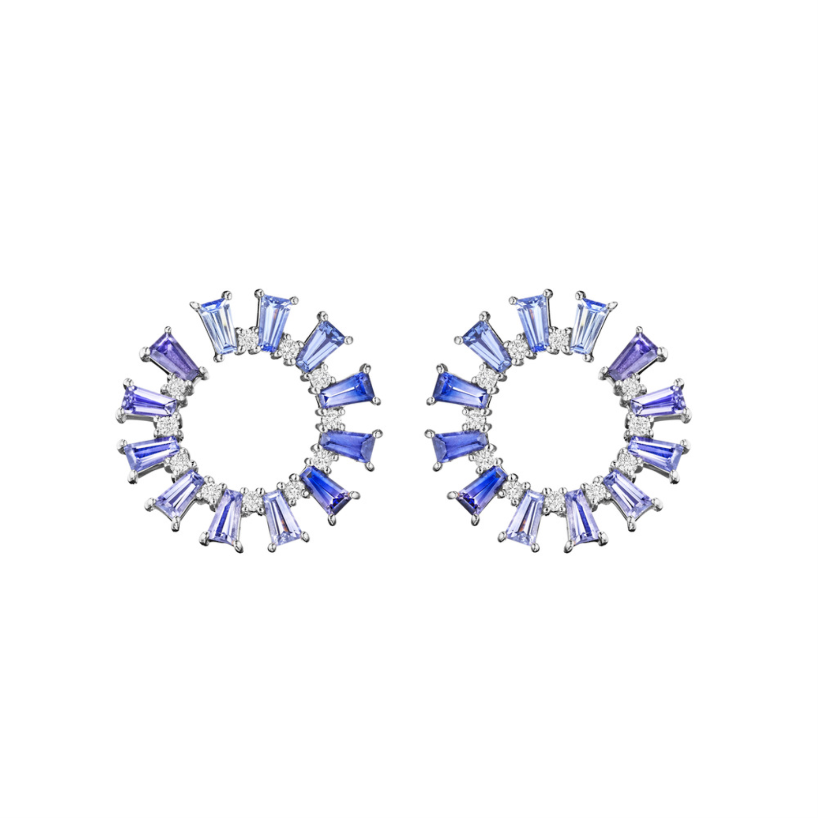 White Gold Sapphire and Diamond Ombre Hoop Earrings