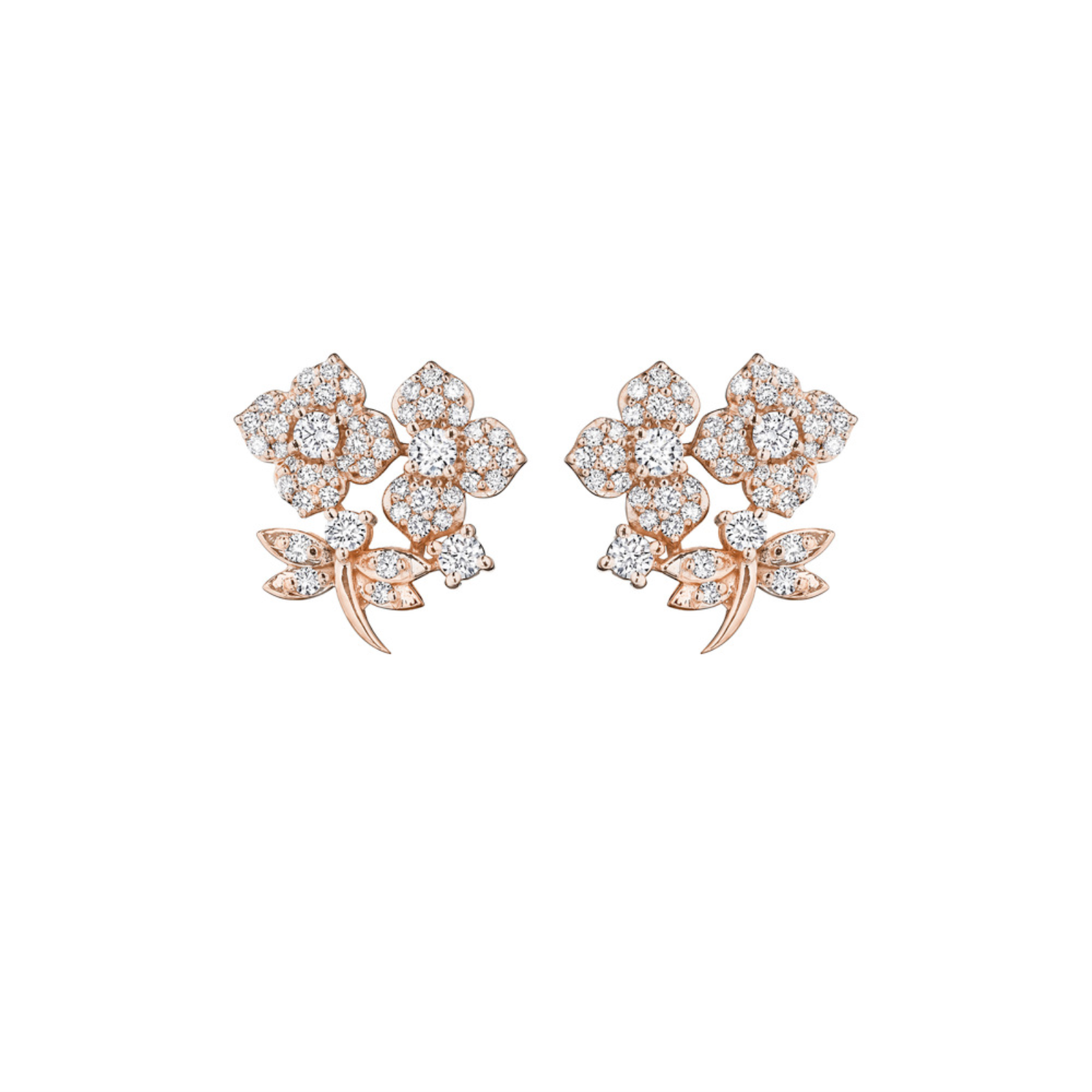 Rose Gold and Diamond Garden Flower Stud Earrings
