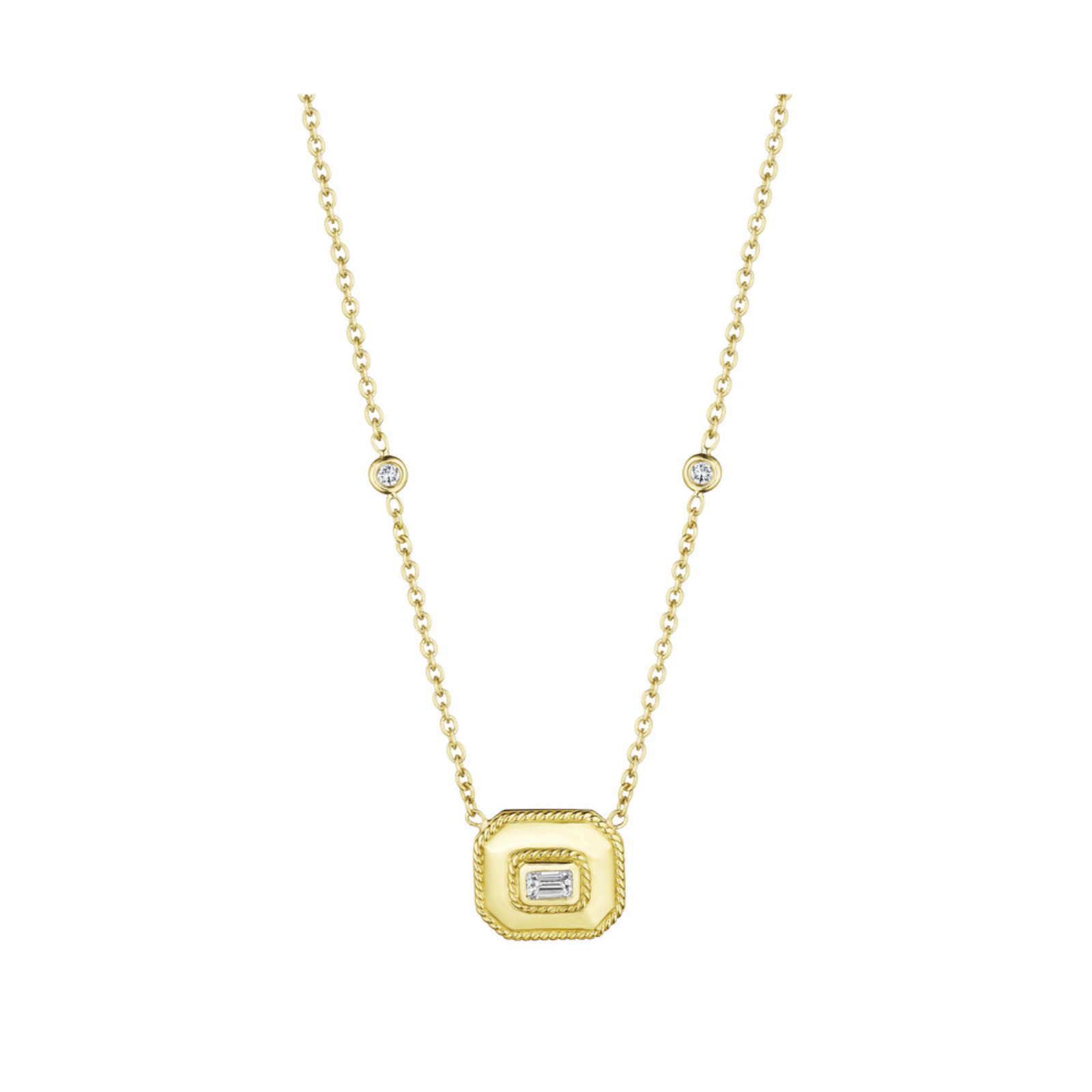 Gold and Diamond Large Emerald Shape Pendant Necklace.