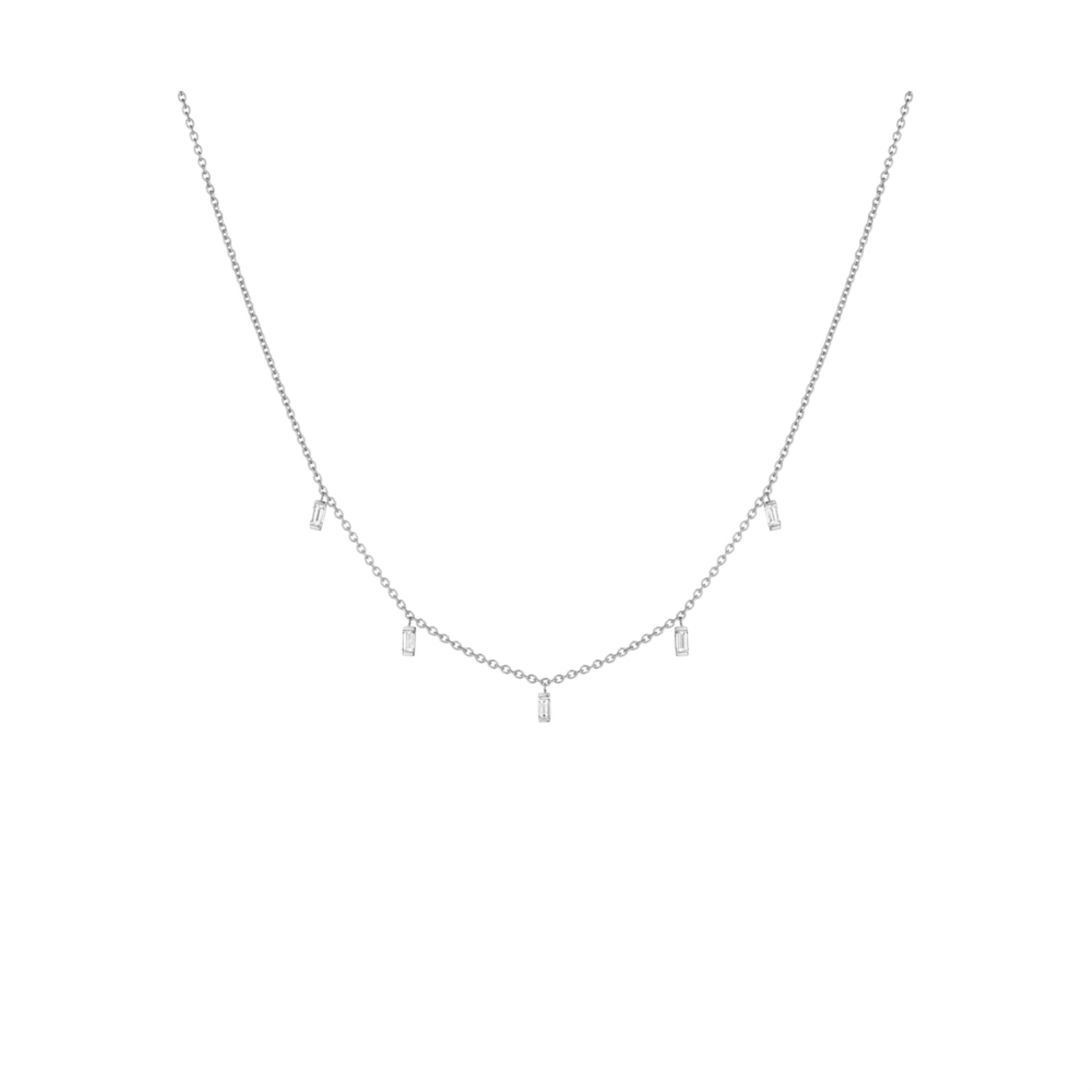 White Gold and Diamond Drop Station Necklace