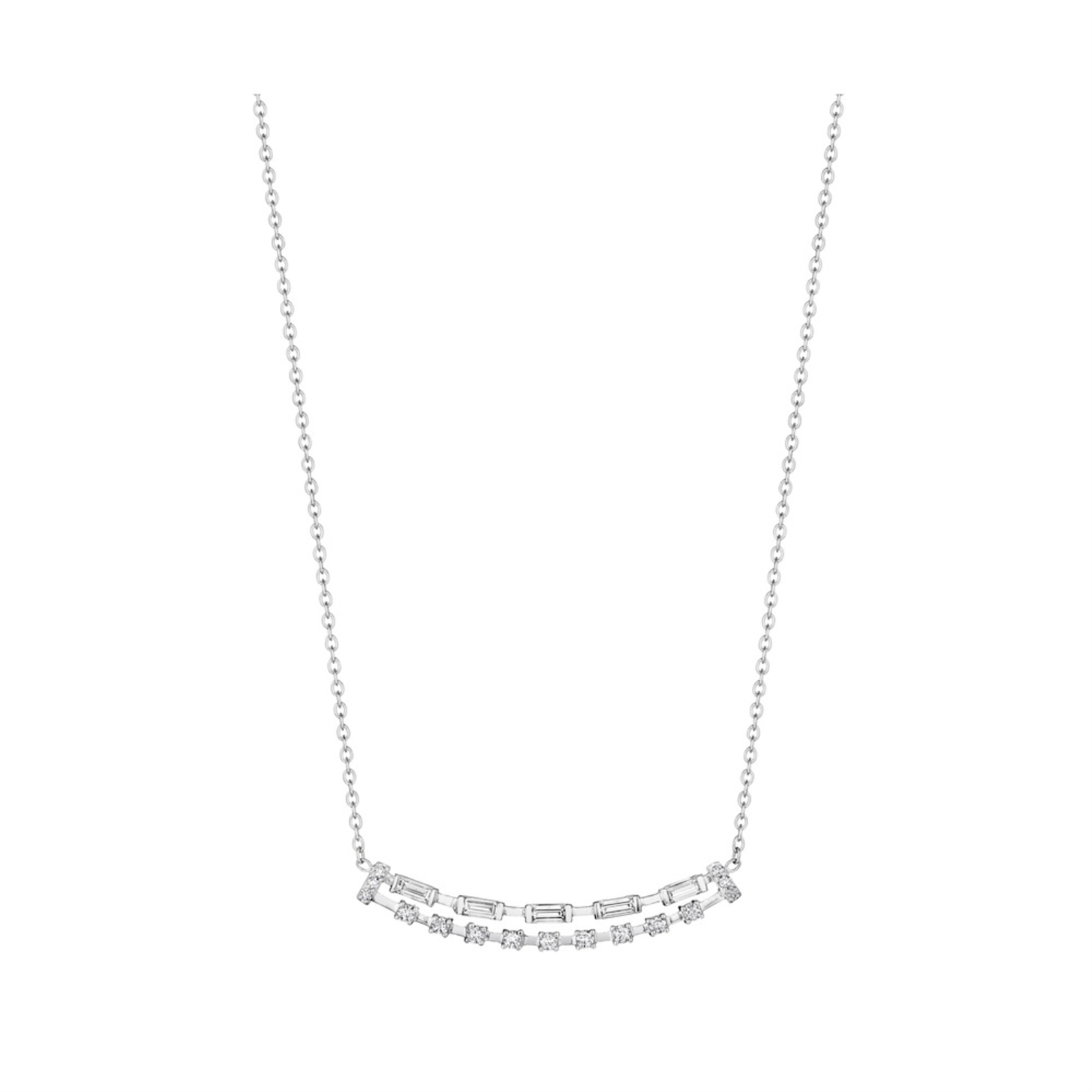 White Gold and Diamond Double Bar Necklace