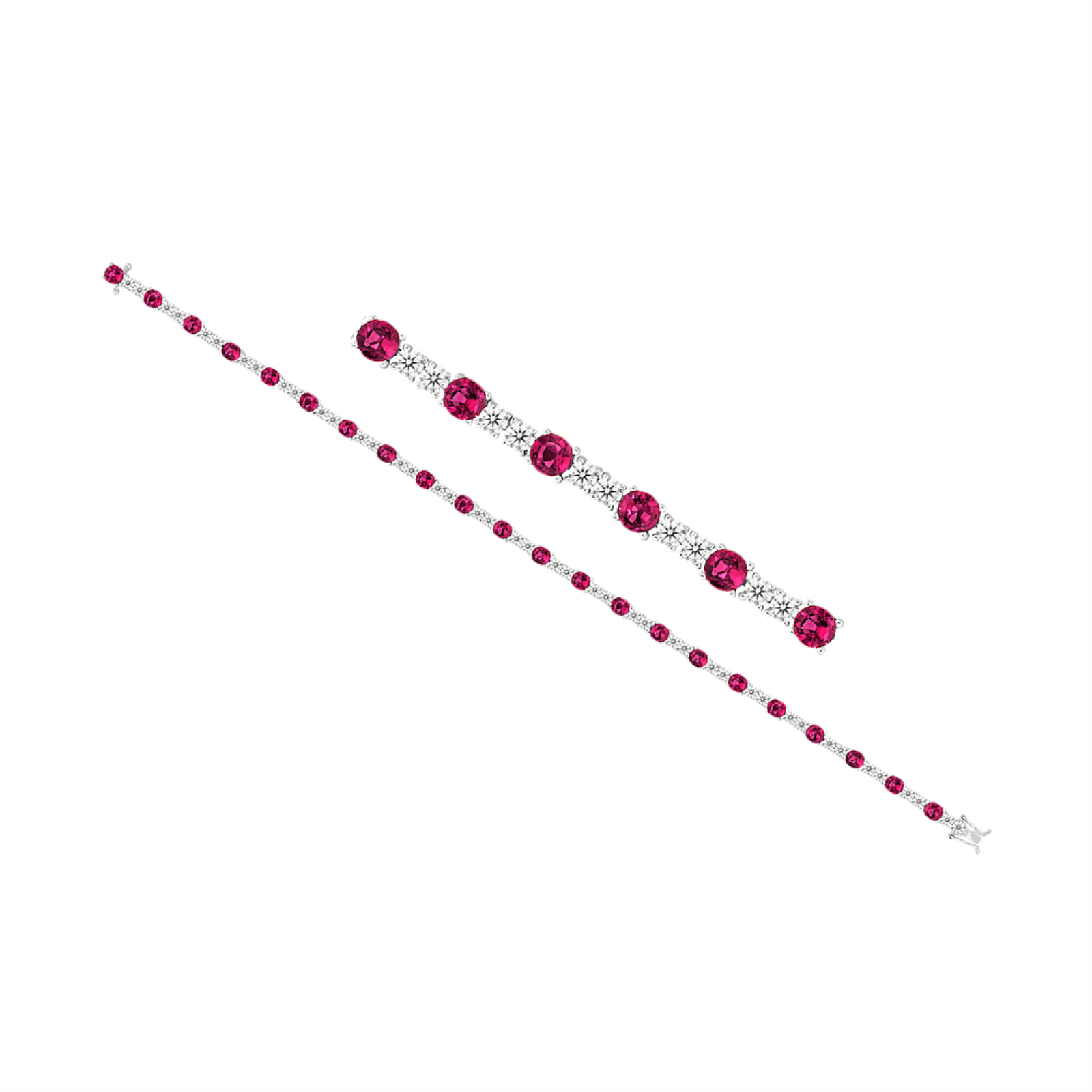 White Gold Ruby and Diamond Line Bracelet