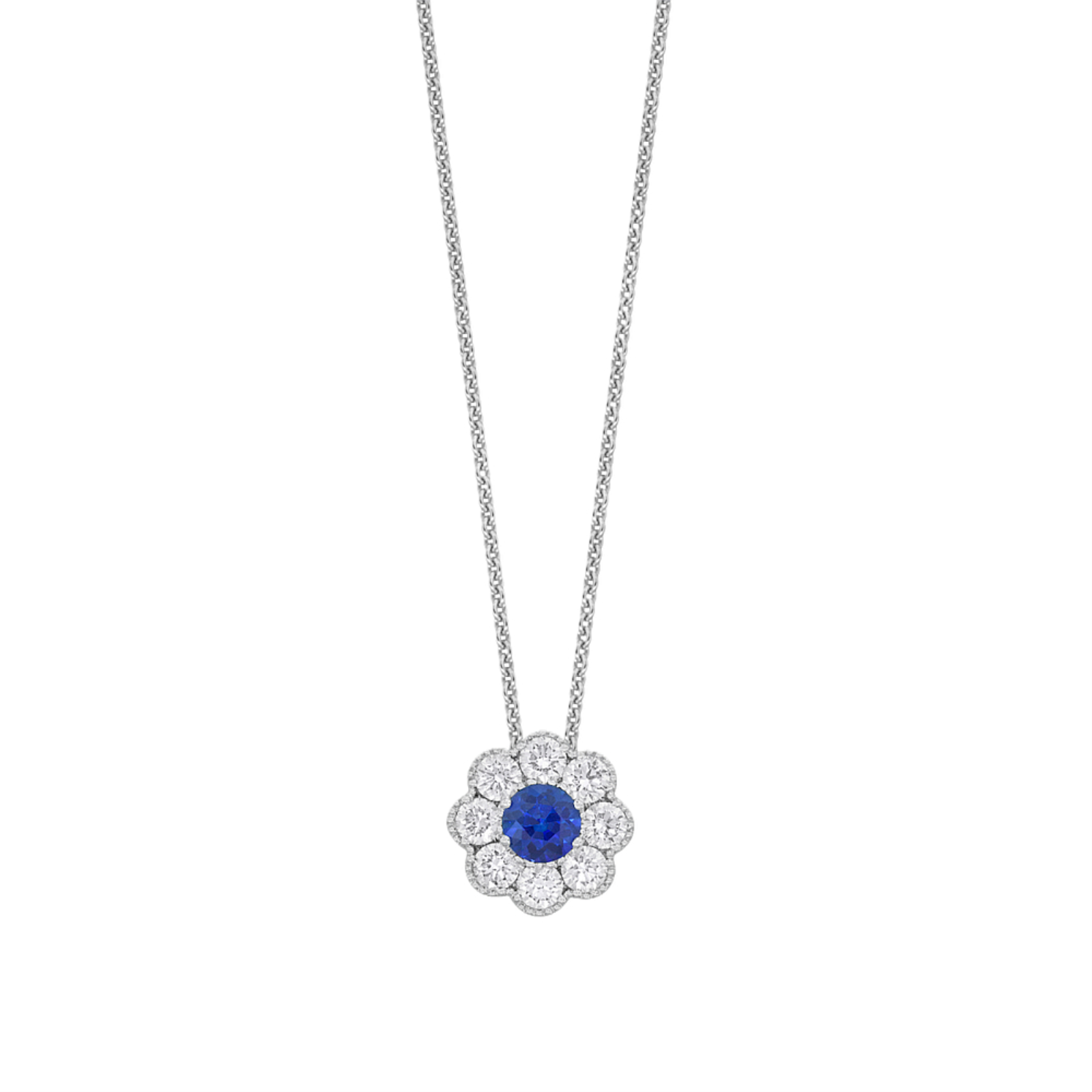 White Gold Sapphire and Diamond Flower Necklace