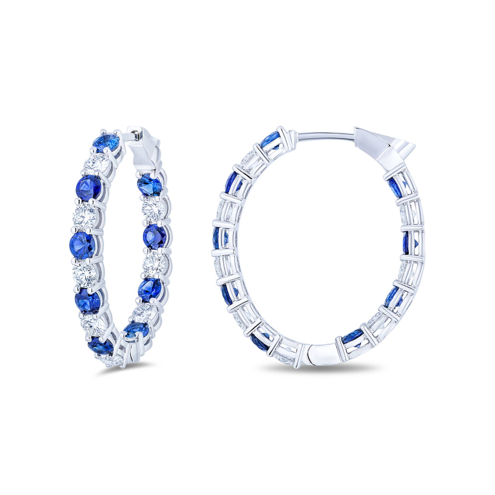 White Gold Sapphire and Diamond Hoop Earrings