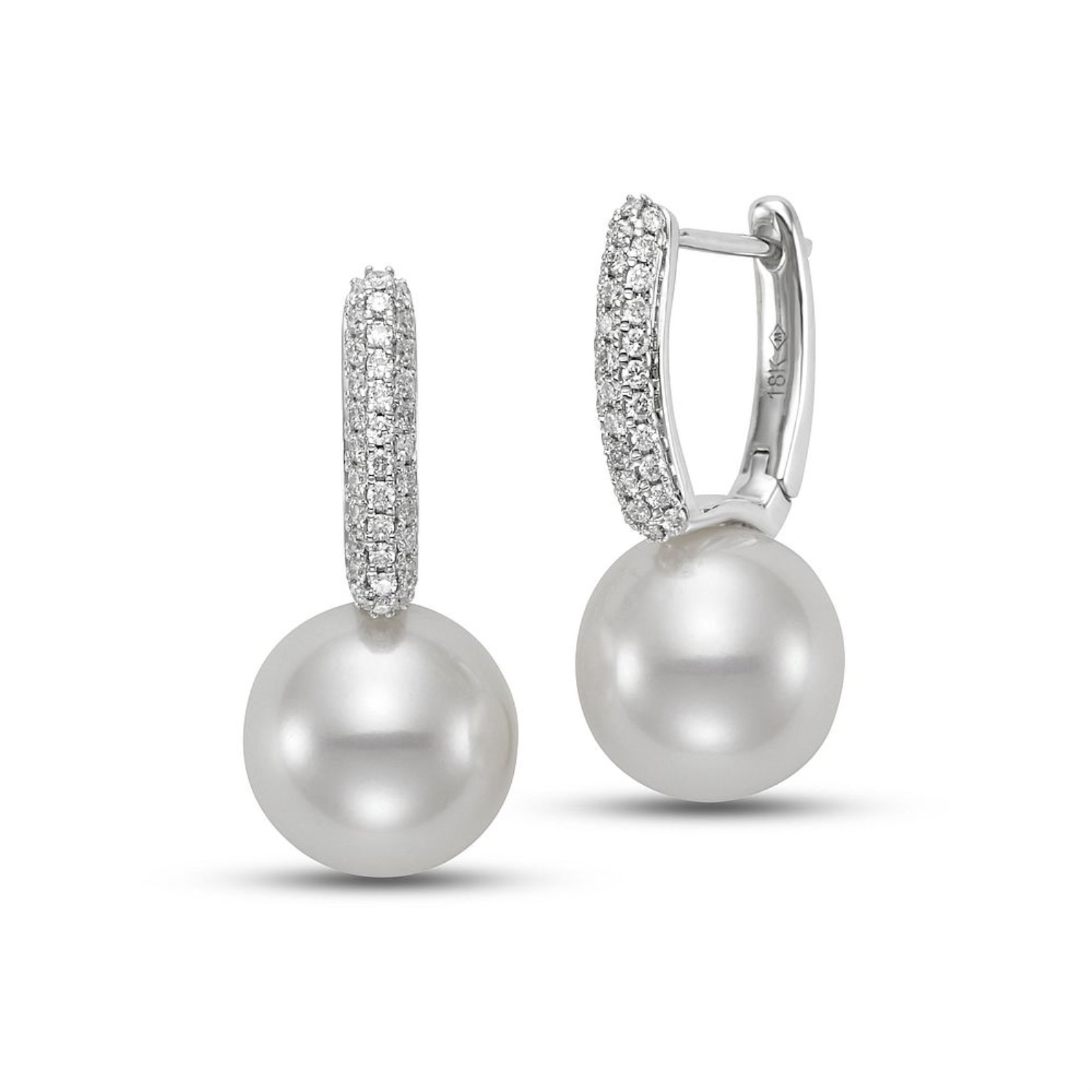 White Gold Diamond and Pearl Drop Earrings
