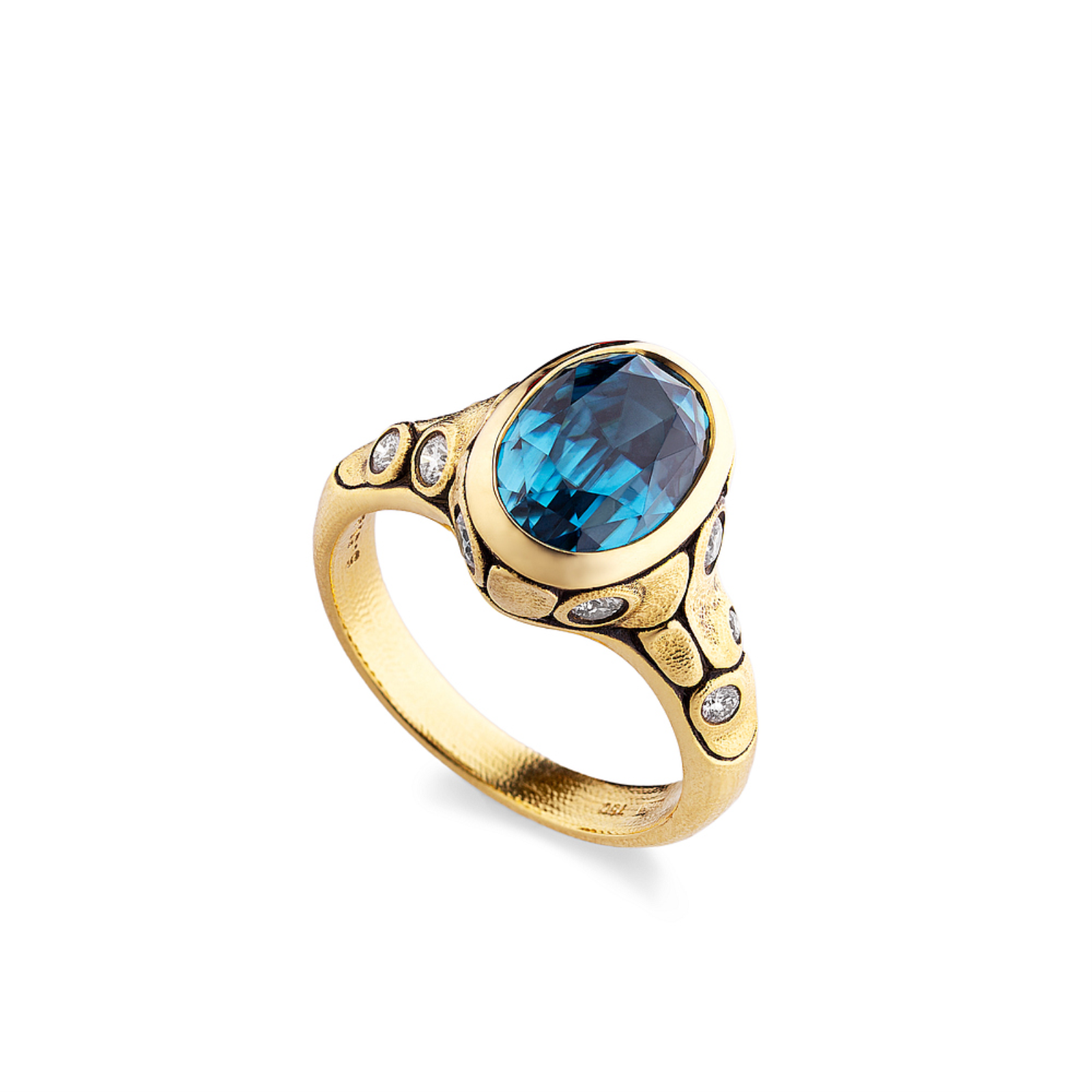 Gold and Blue Zircon Monica Ring