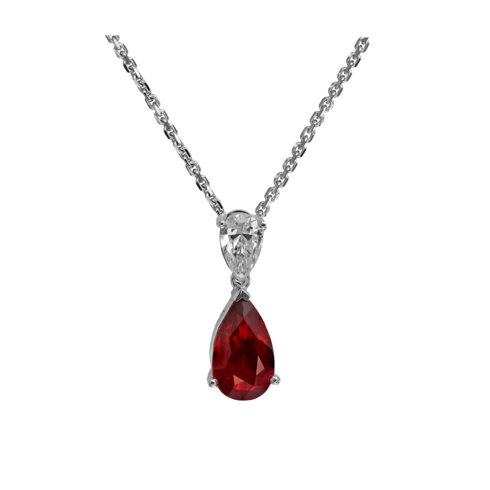 Platinum Ruby and Diamond Drop Necklace