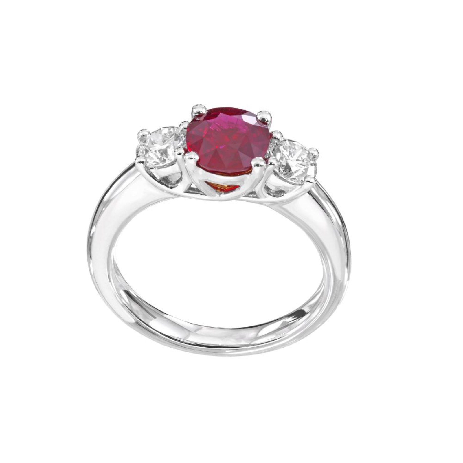 Platinum Ruby and Diamond Three Stone Ring