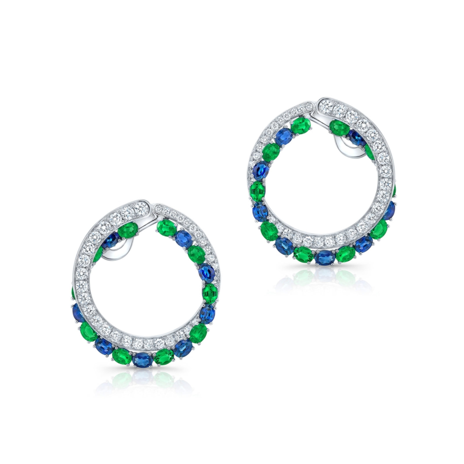 Sapphire Tsavorite and Diamond Hoop Earrings