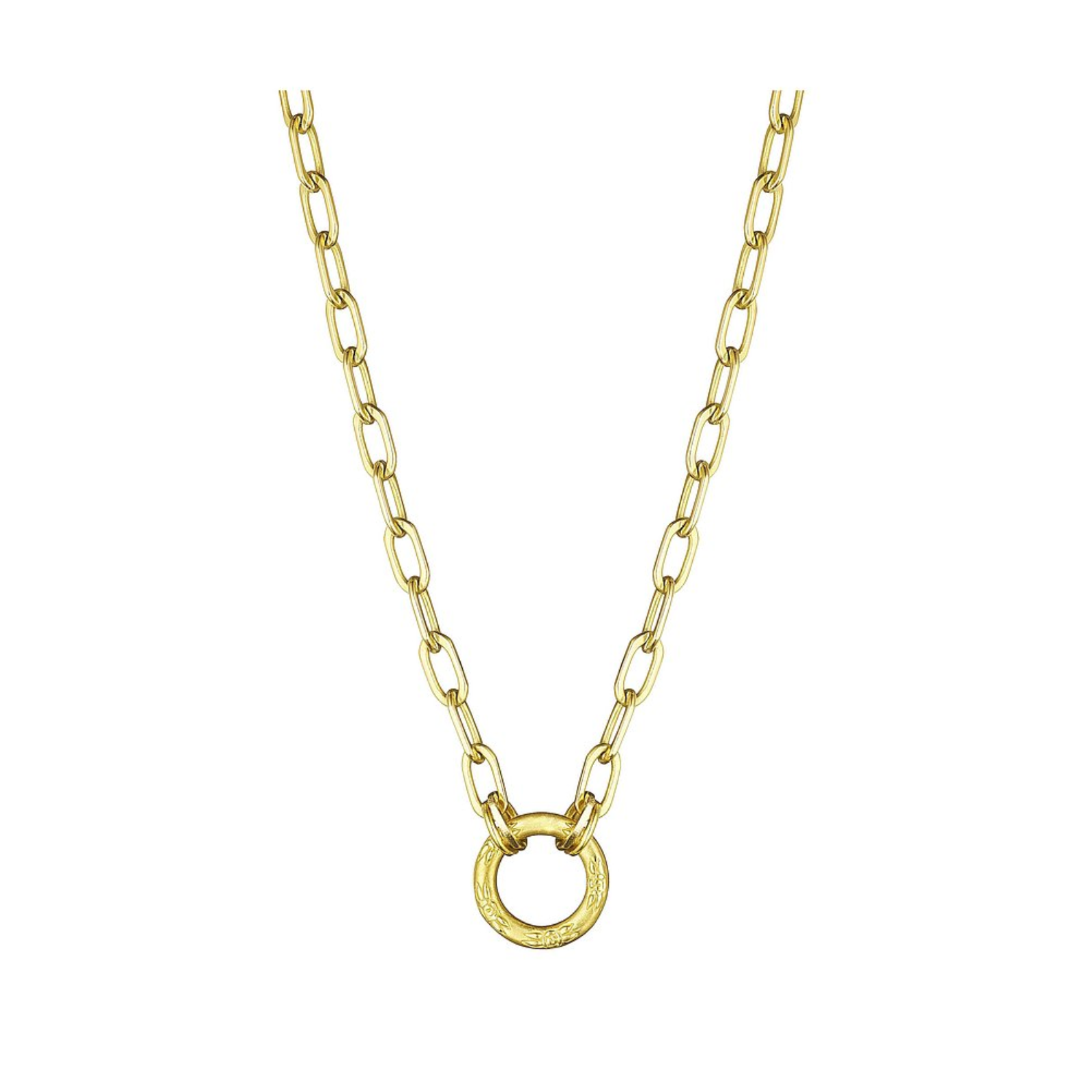 Open Engraved Round Link Necklace