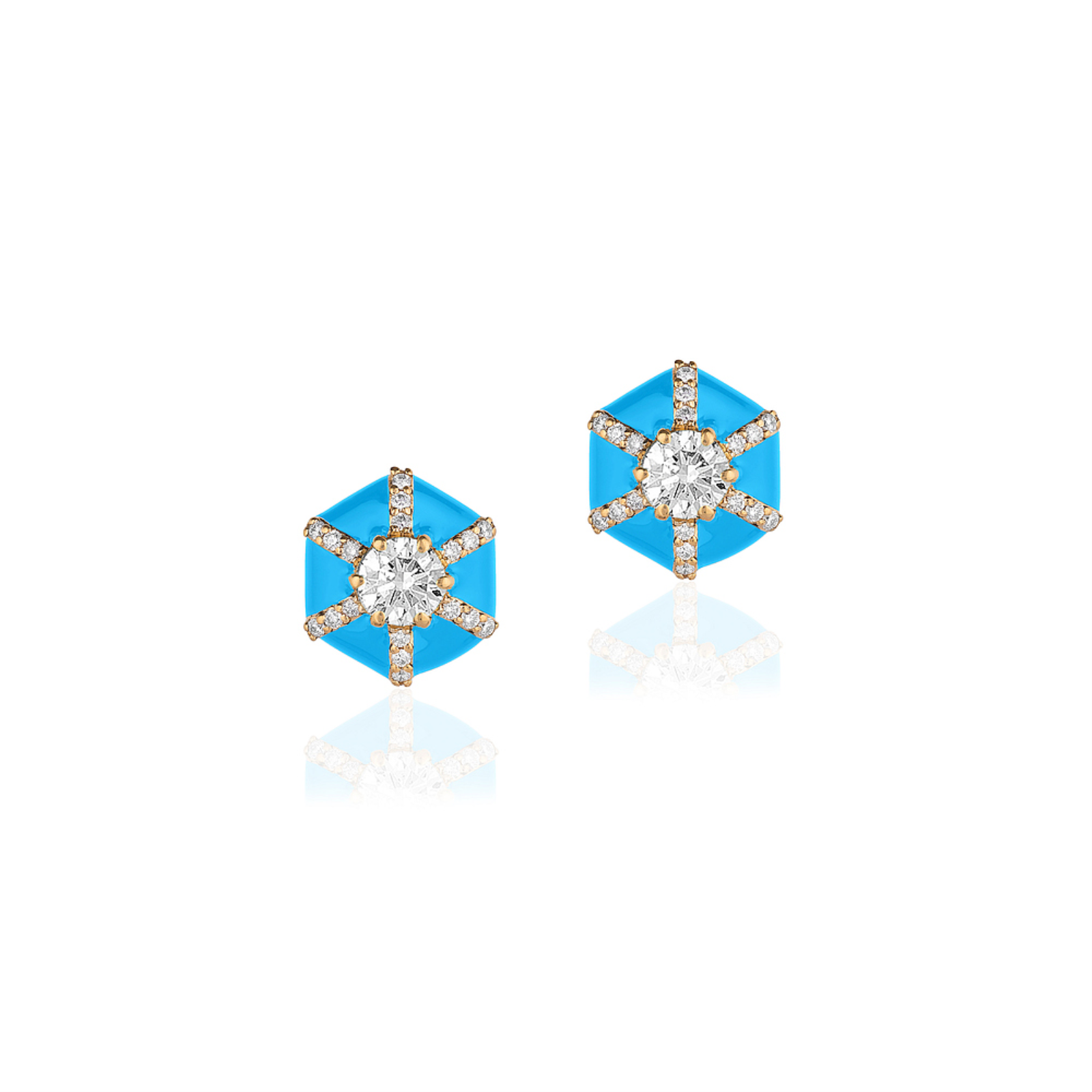 Hexagon Diamonds & Turquoise Enamel Stud Earrings