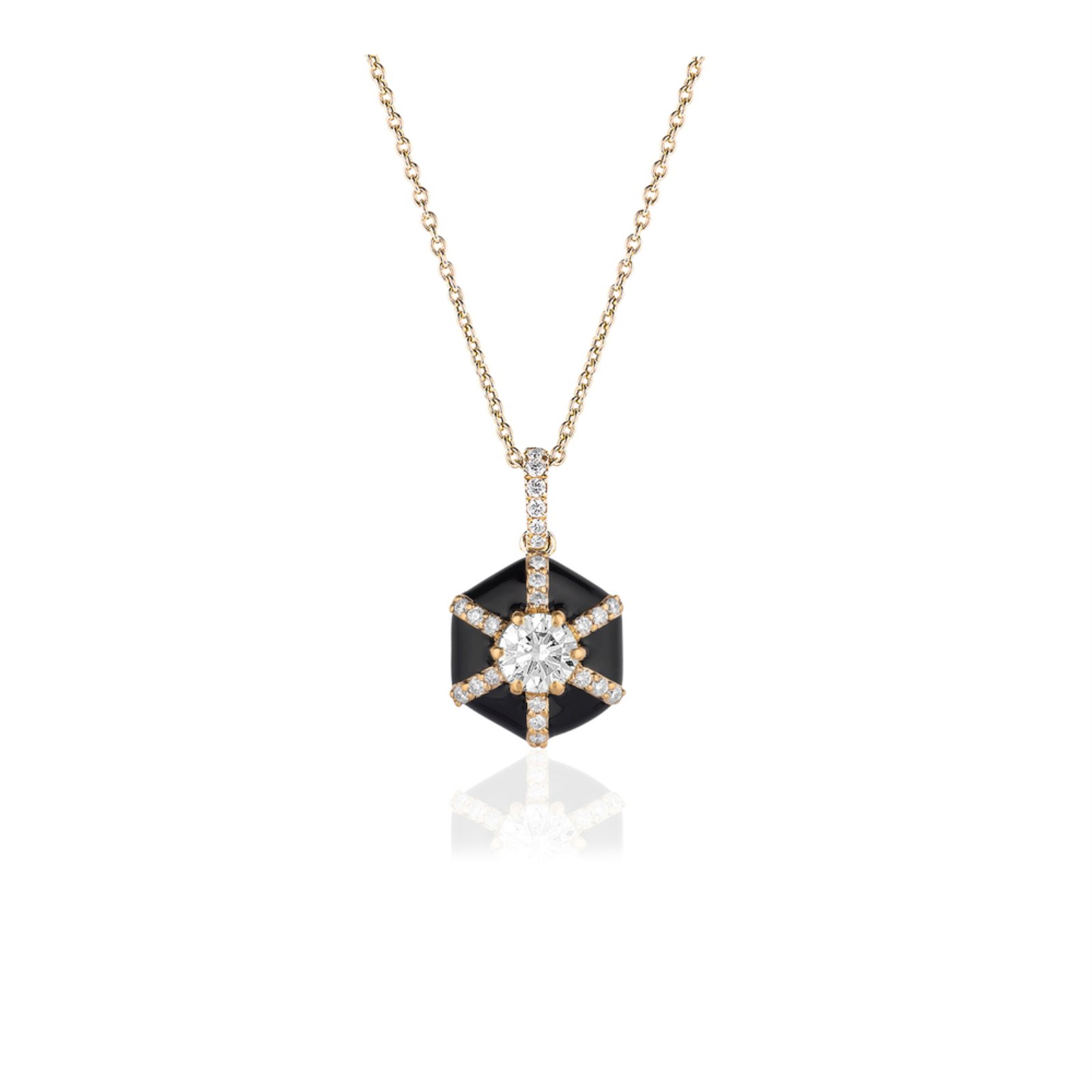 Hexagon Black Enamel Pendant with Diamond