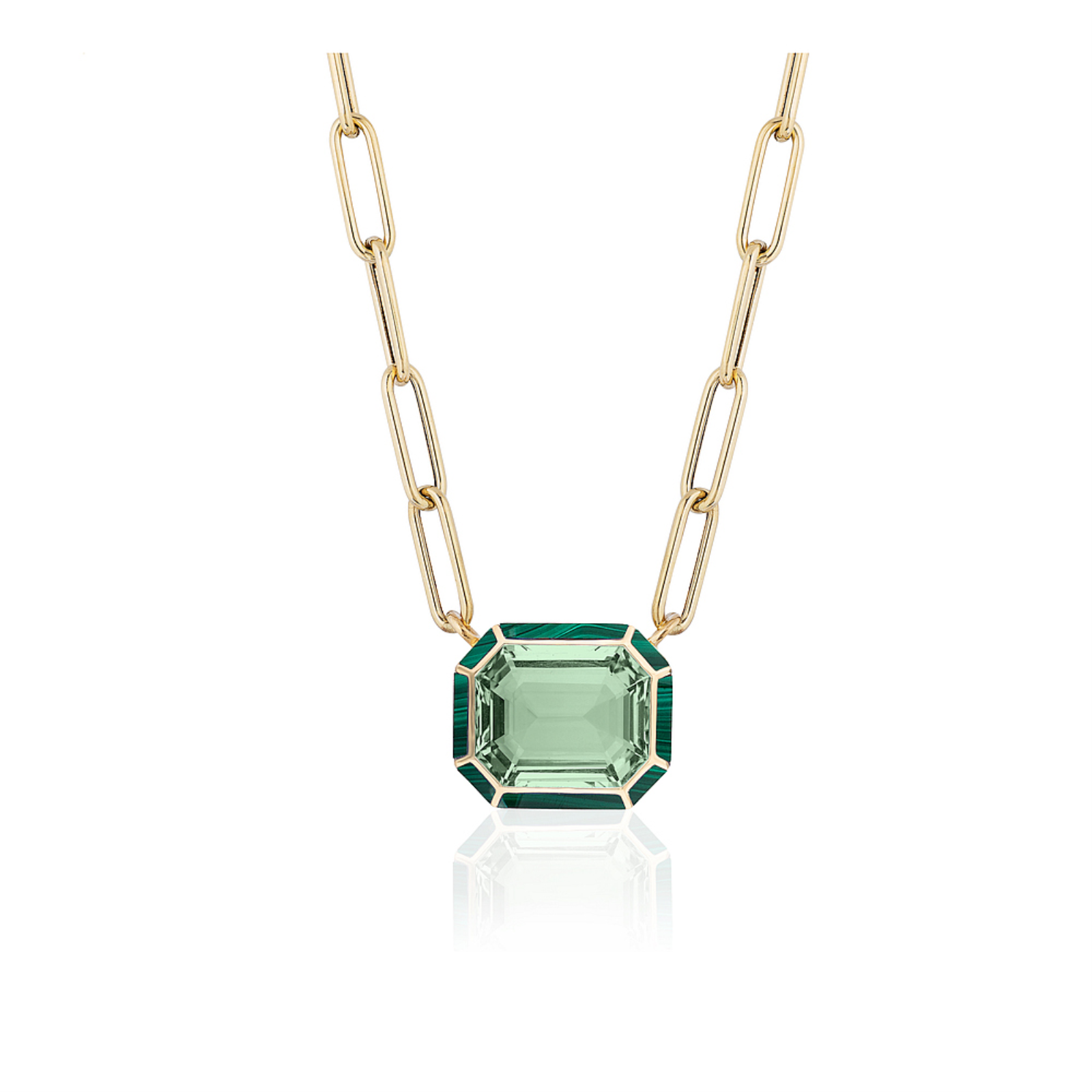 Prasiolite & Malachite Inlay Emerald Cut Pendant