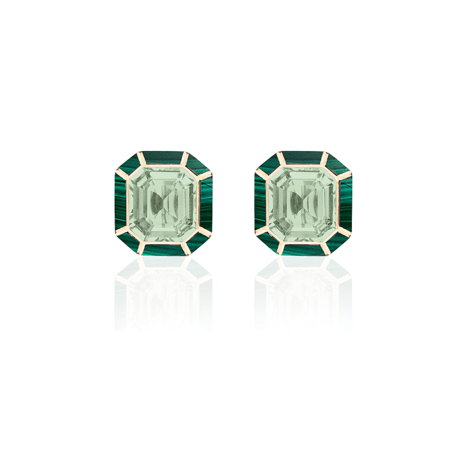 Prasiolite & Malachite Inlay Stud Earrings