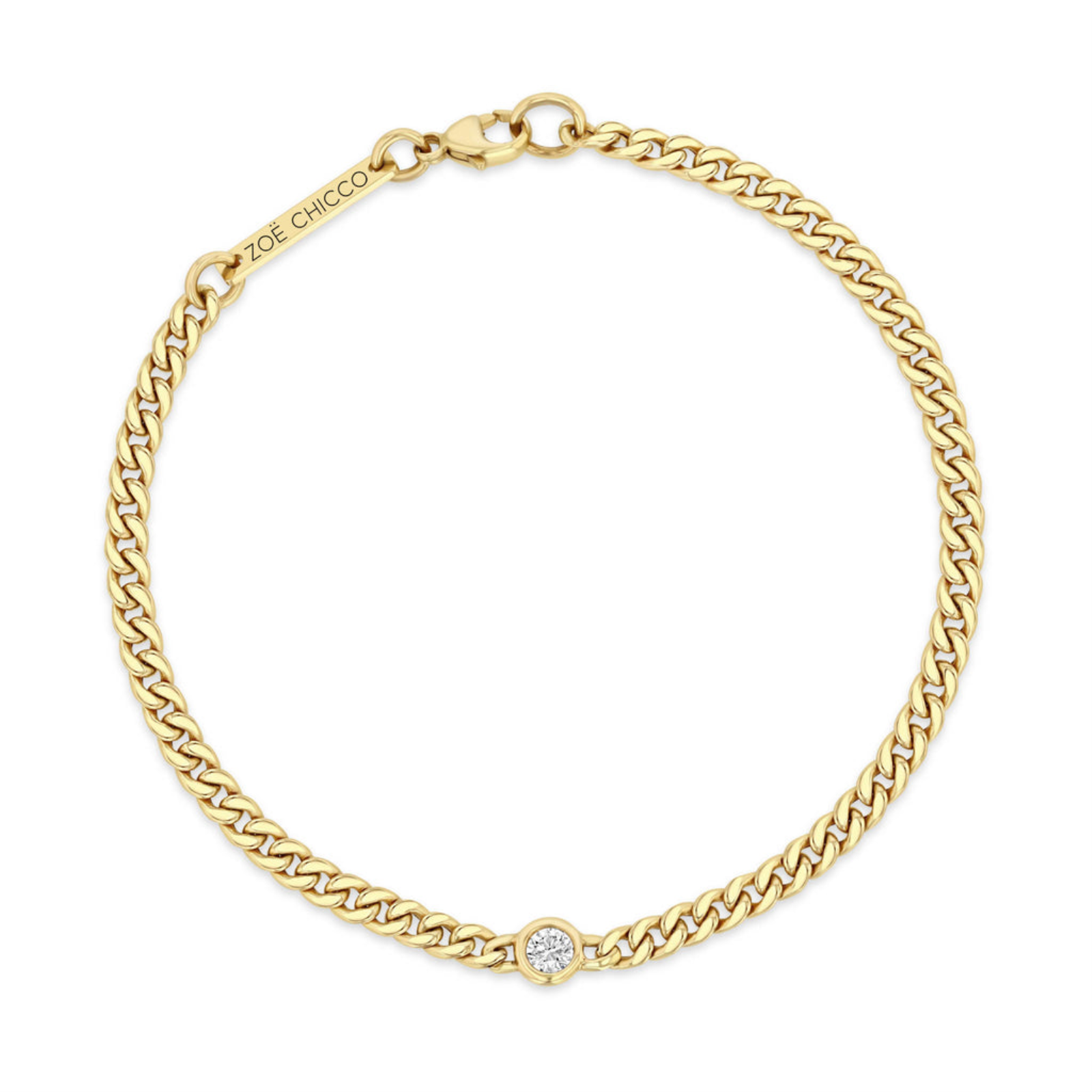 SMALL CURB CHAIN BRACELET WITH FLOATING DIAMOND