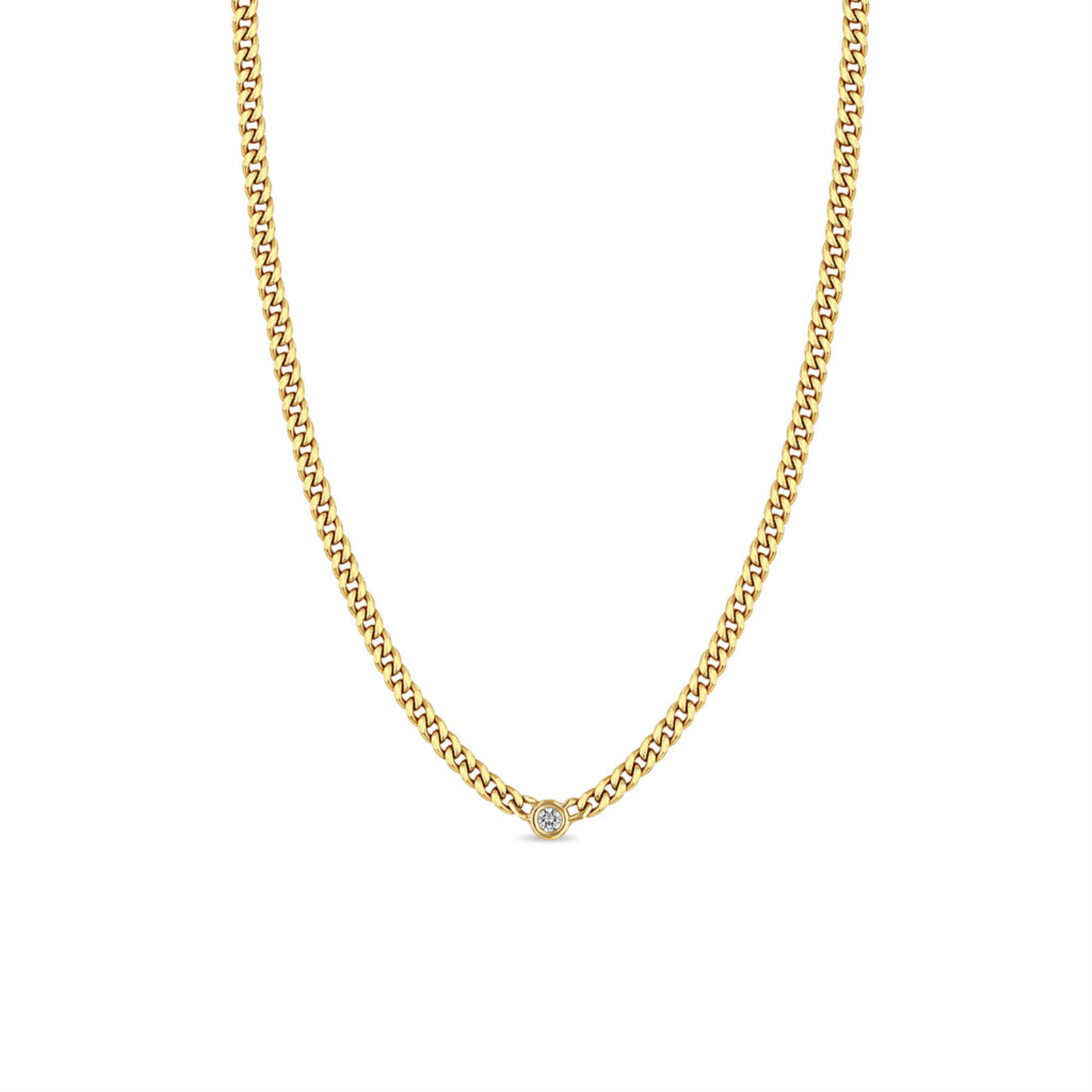 SMALL CURB CHAIN NECKLACE WITH FLOATING DIAMOND