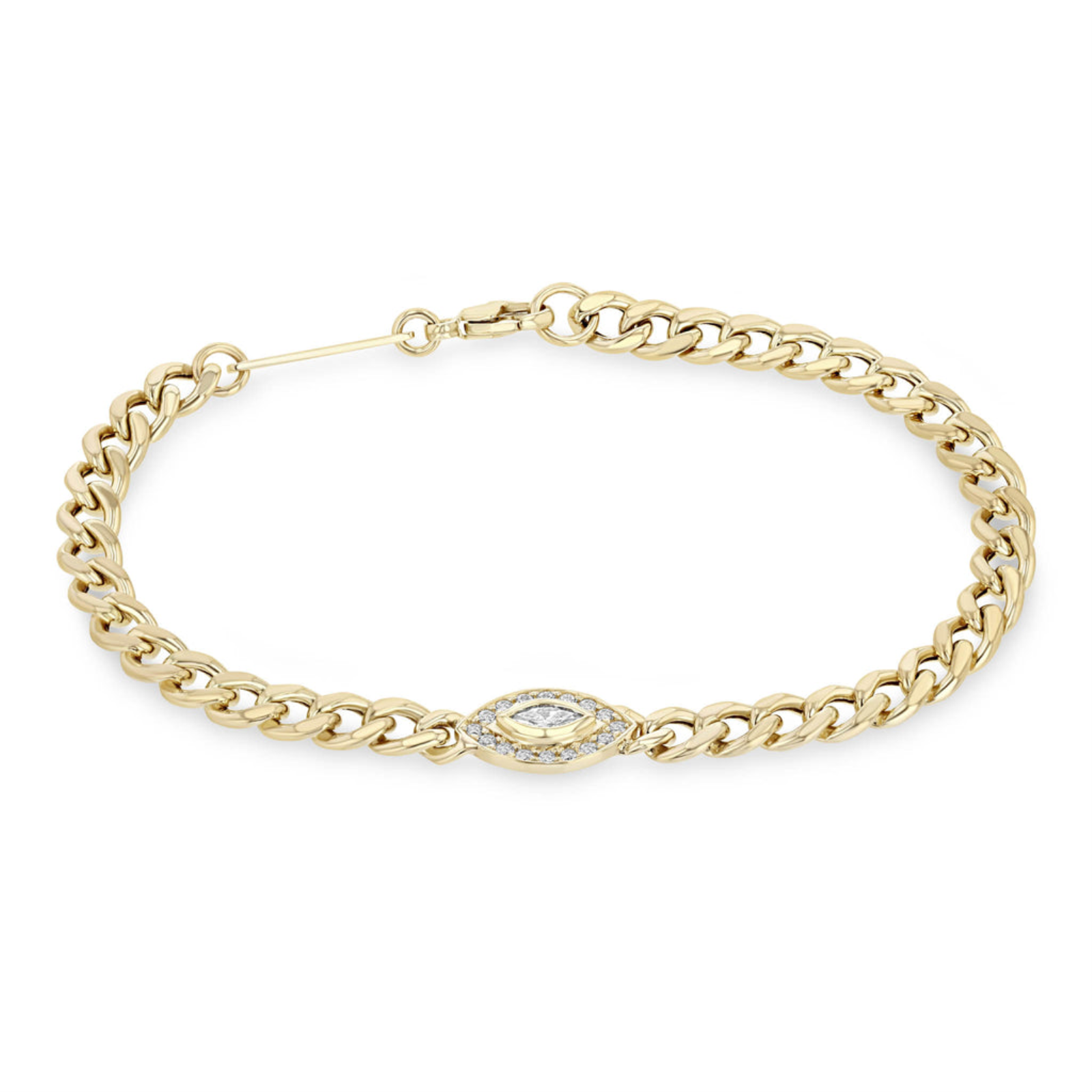 MEDIUM CURB CHAIN MARQUISE DIAMOND HALO BRACELET