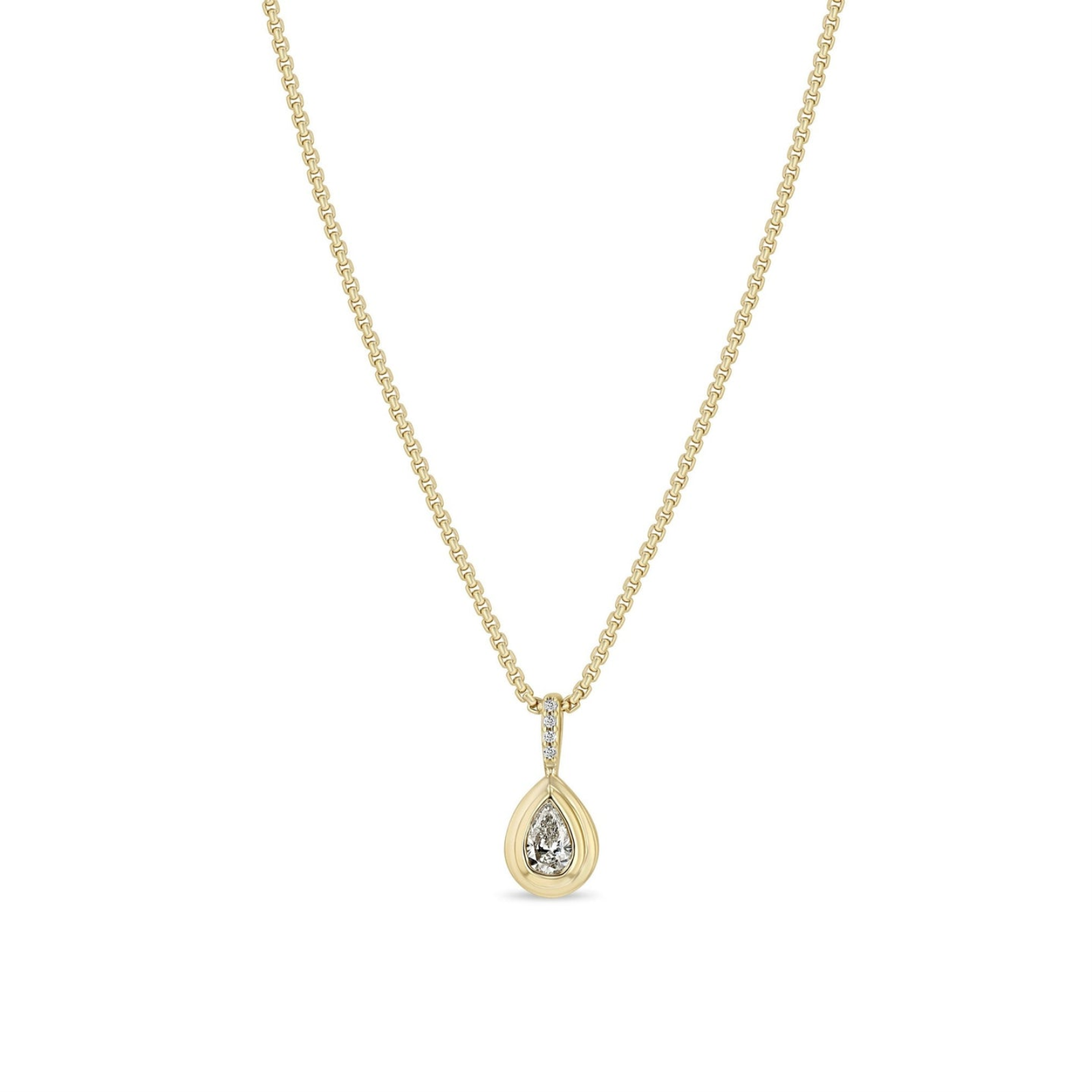 PEAR DIAMOND BEZEL PENDANT SNAKE CHAIN NECKLACE