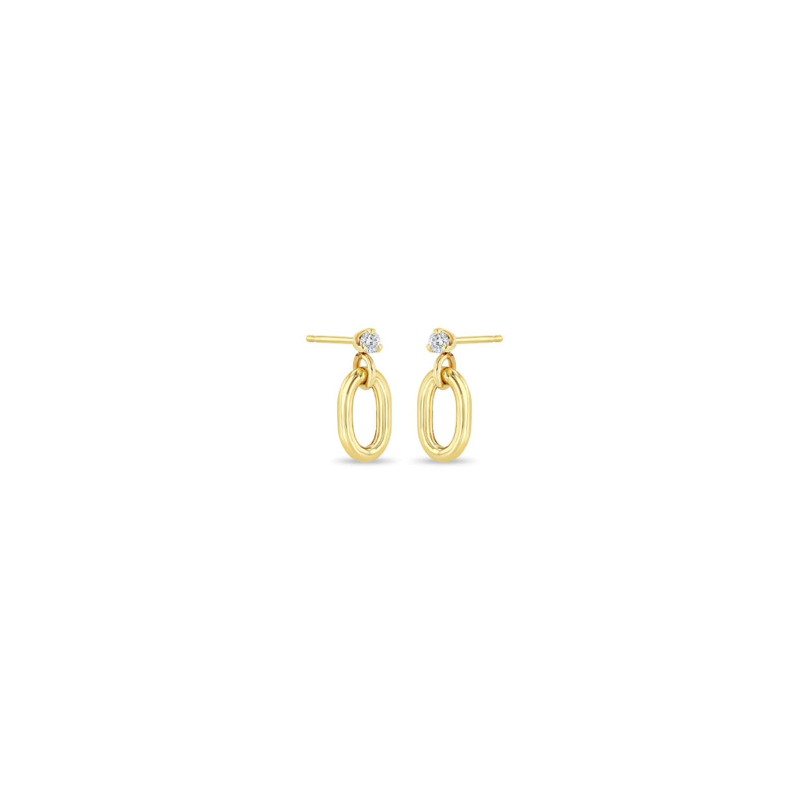 PRONG DIAMOND WITH SINGLE EXTRA LARGE SQUARE OVAL LINK EARRINGS