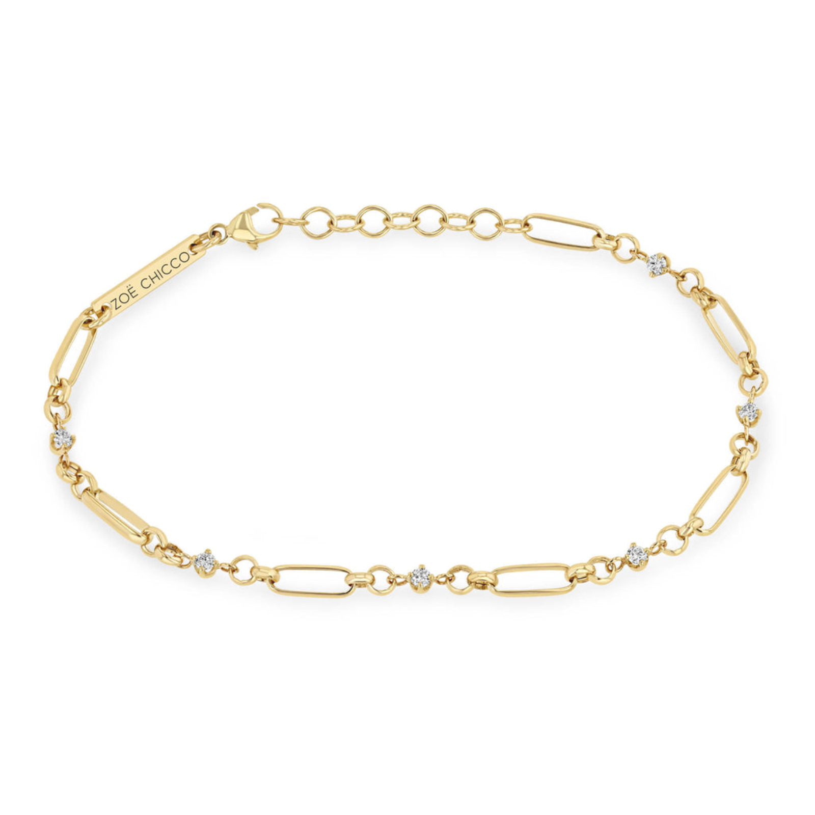 LINKED PRONG DIAMOND & MEDIUM PAPERCLIP ROLO CHAIN BRACELET