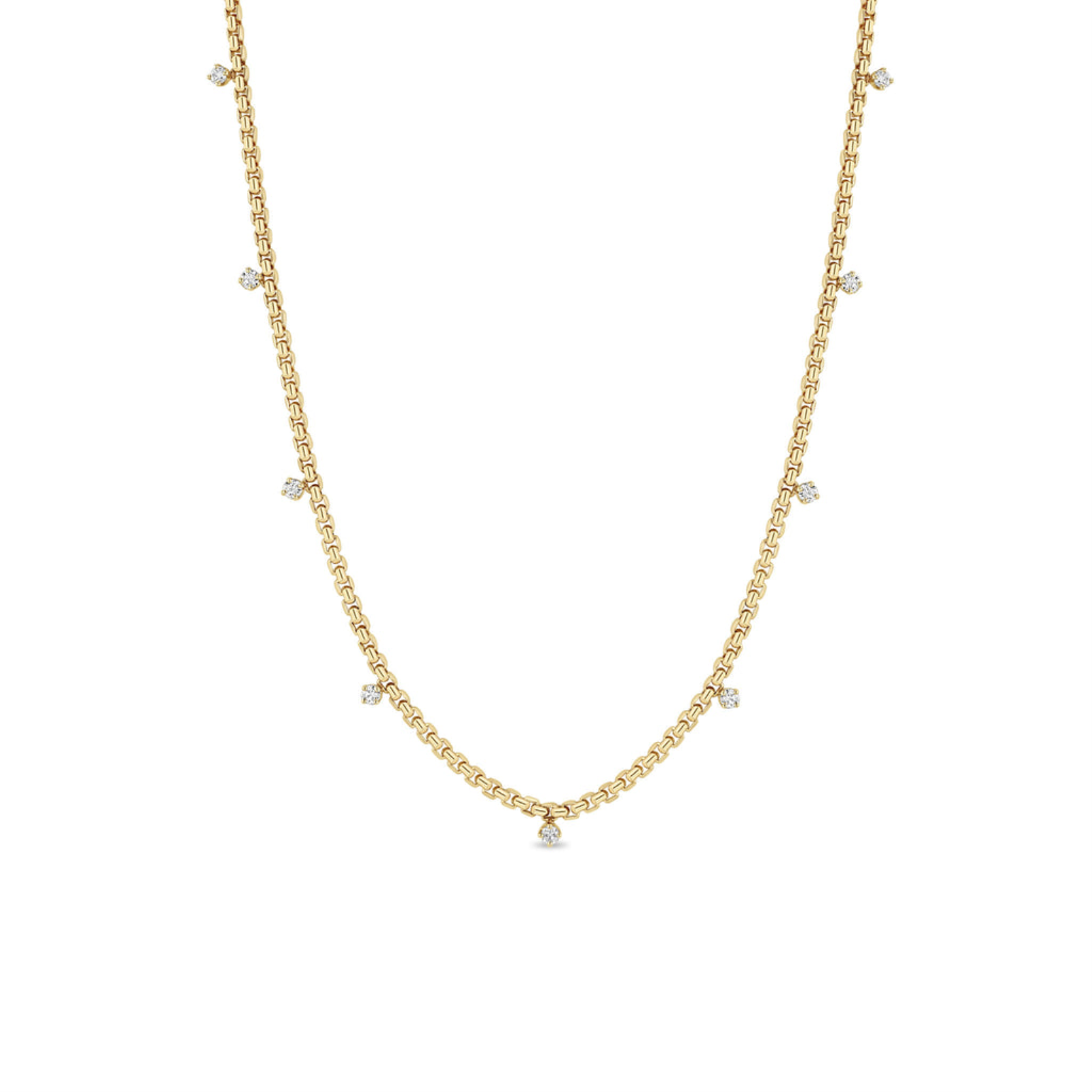 9 PRONG DIAMOND SMALL BOX CHAIN NECKLACE