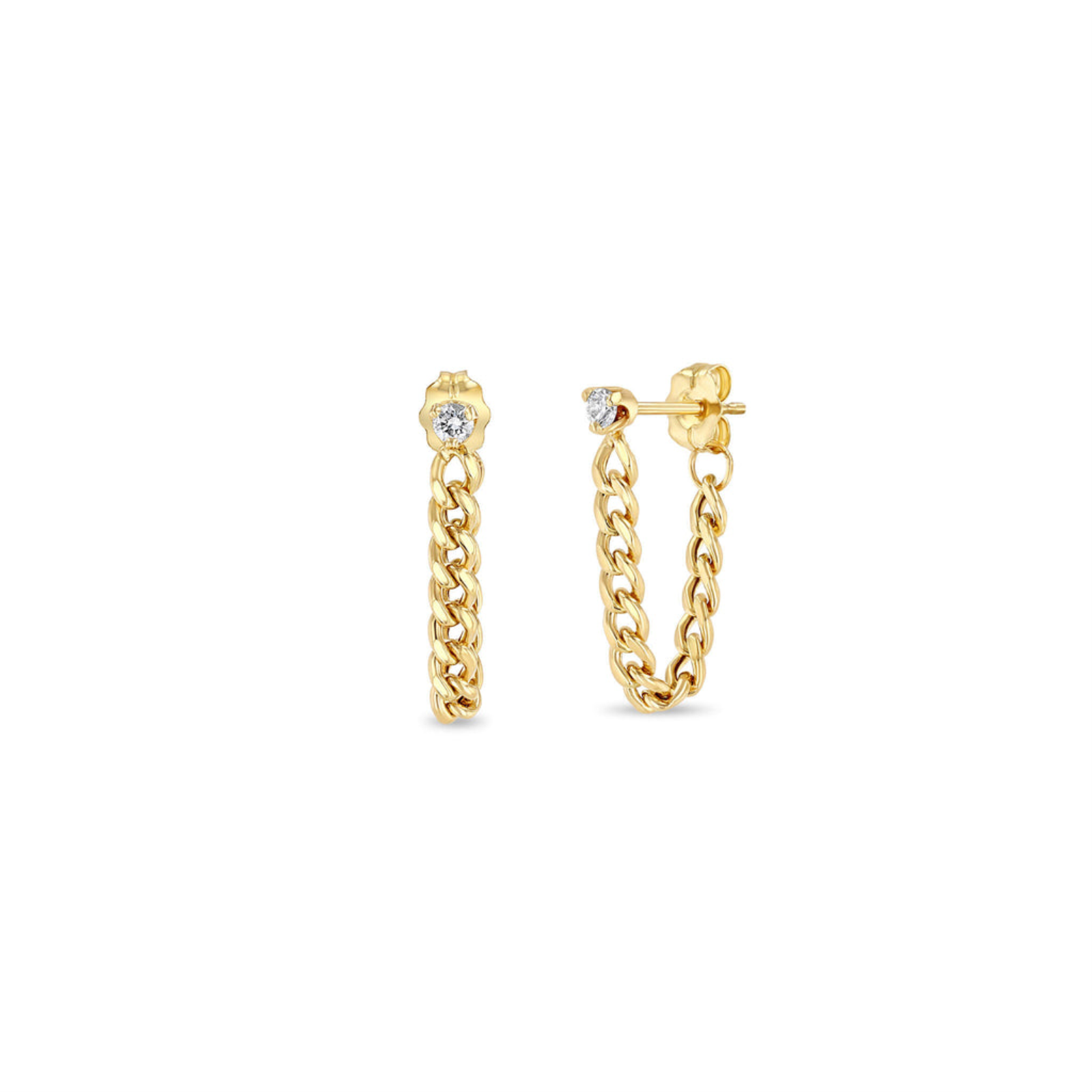 PRONG DIAMOND SMALL CURB CHAIN HUGGIE EARRINGS