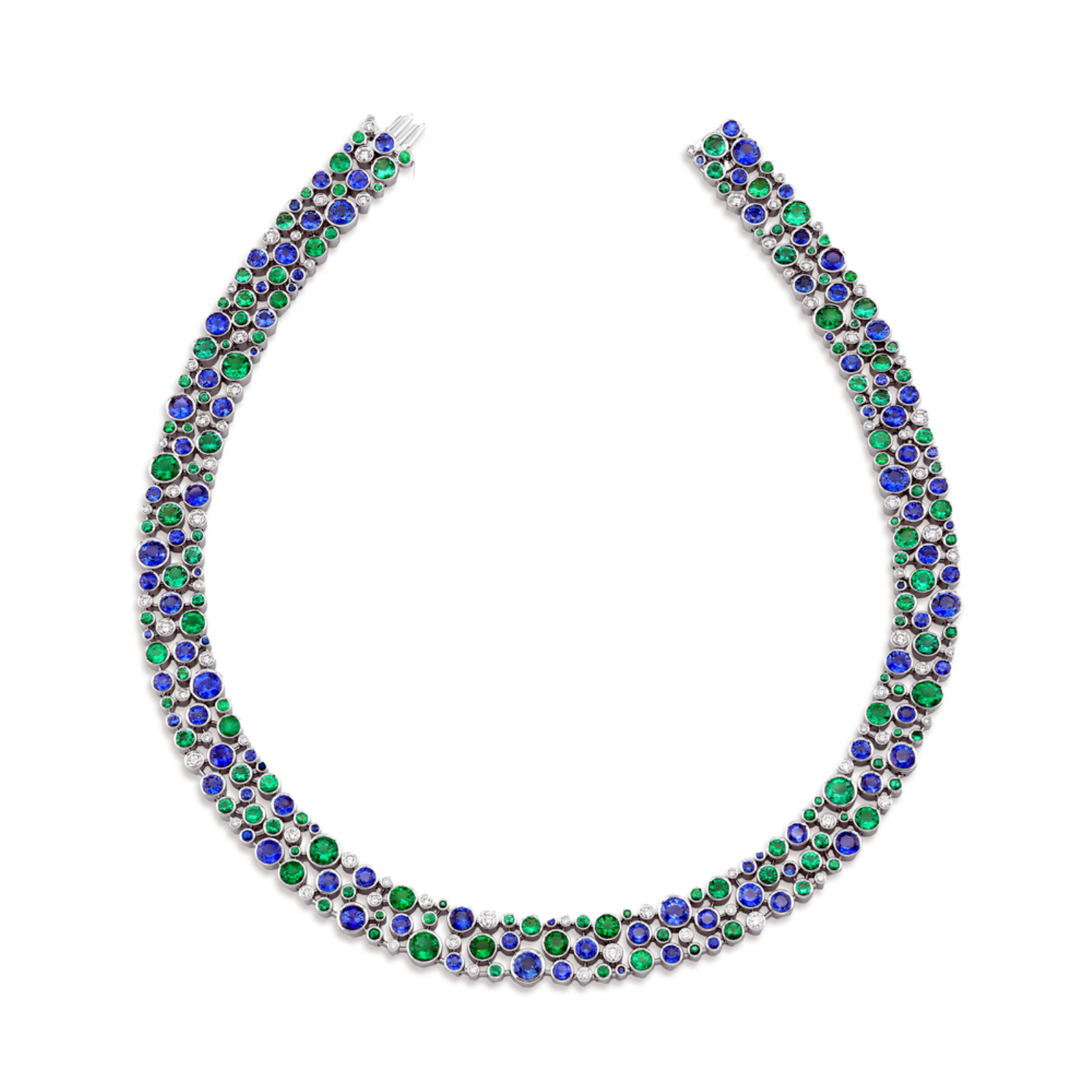 White Gold Sapphire Emerald and Diamond Necklace