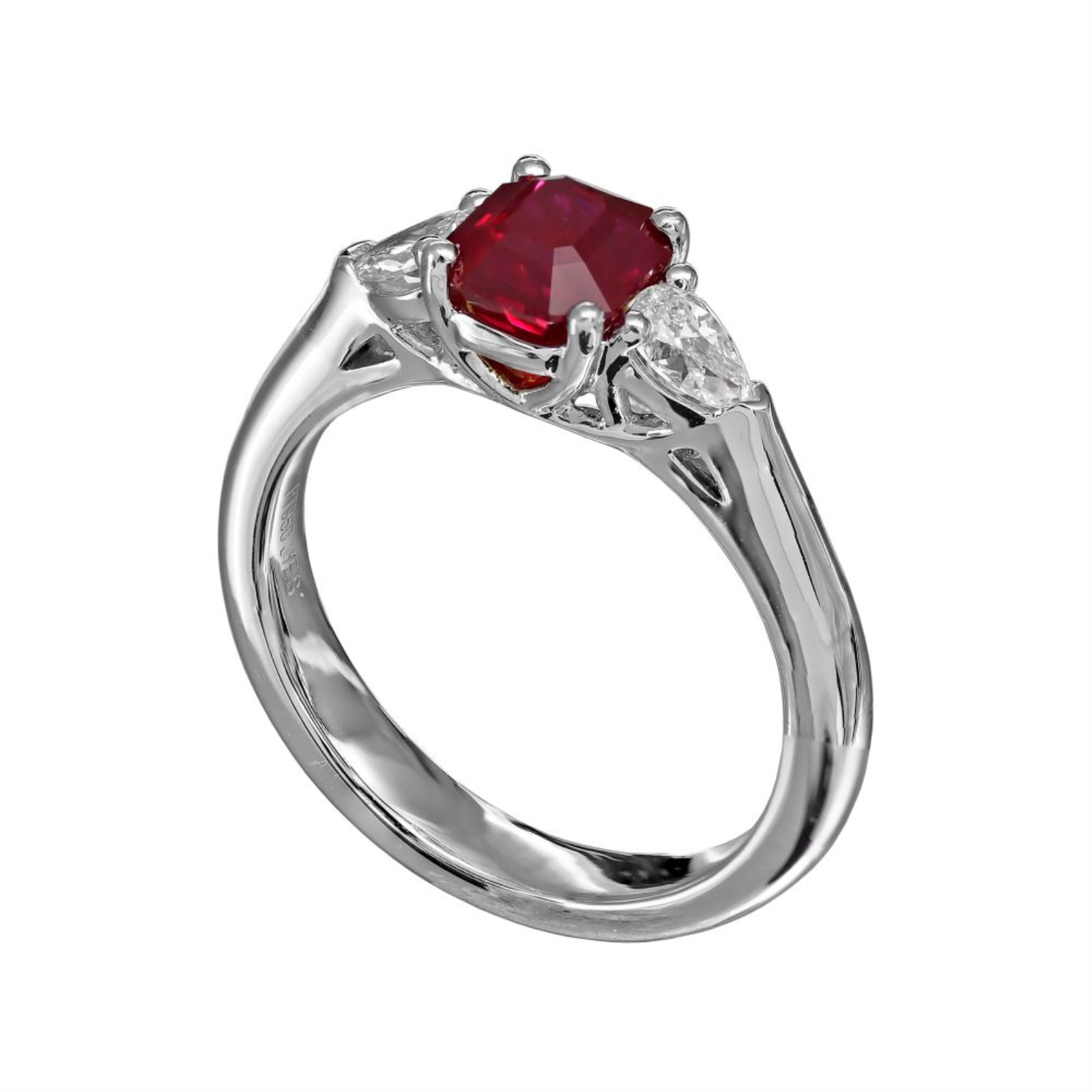 Platinum Ruby and Diamond Three Stone Ring