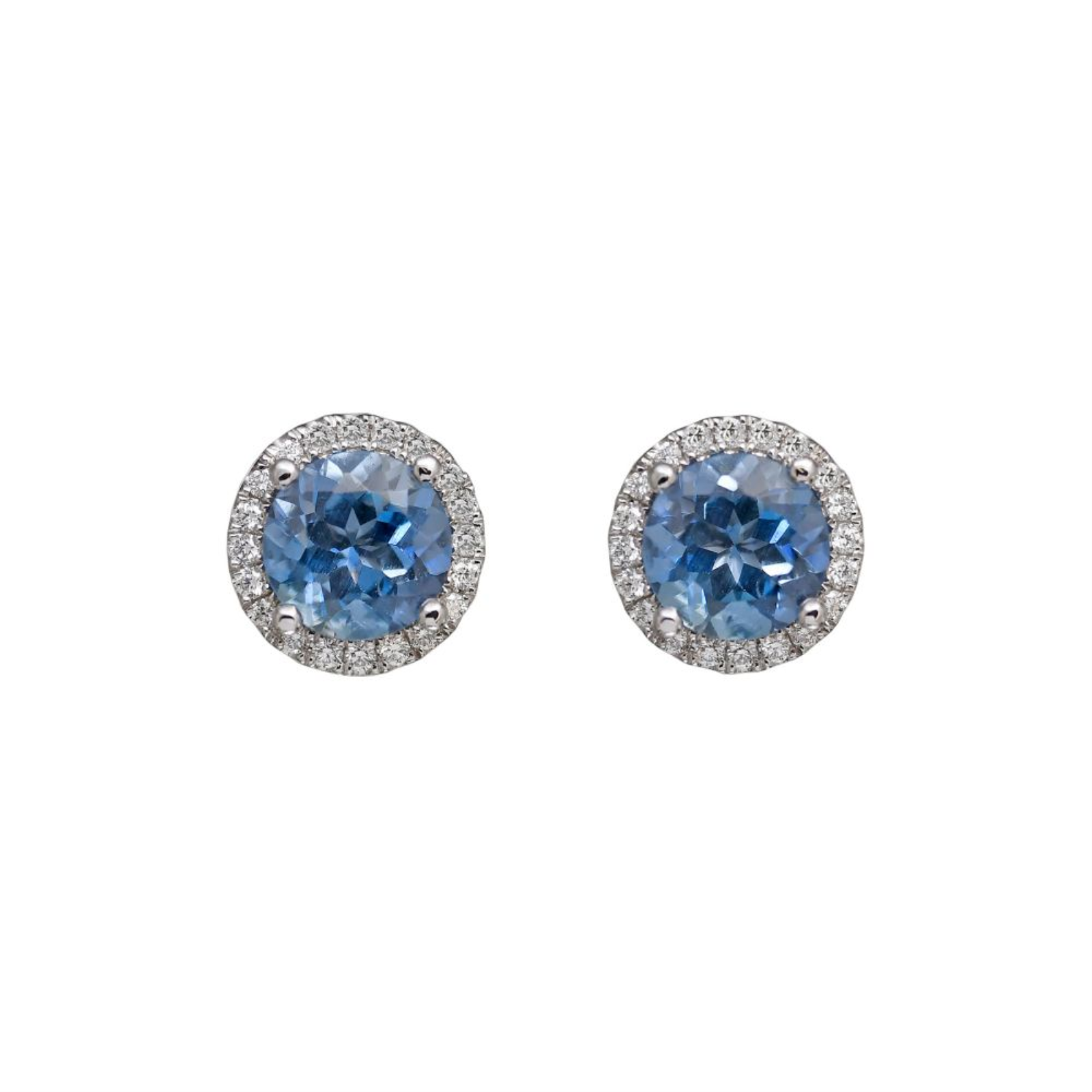 White Gold Aquamarine and Diamond Halo Stud Earrings