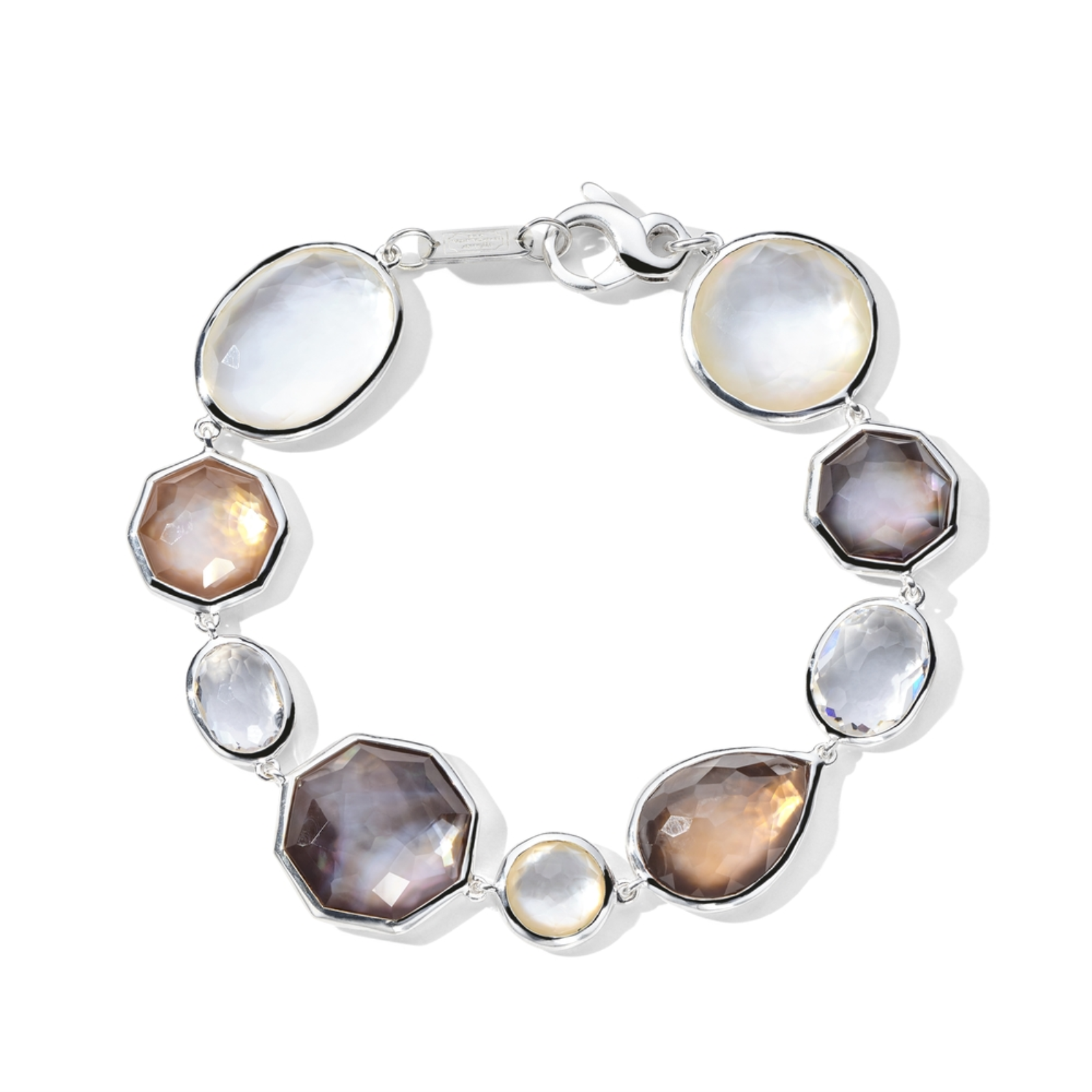 Large Stone Row Flexible Bracelet in Sterling Silver