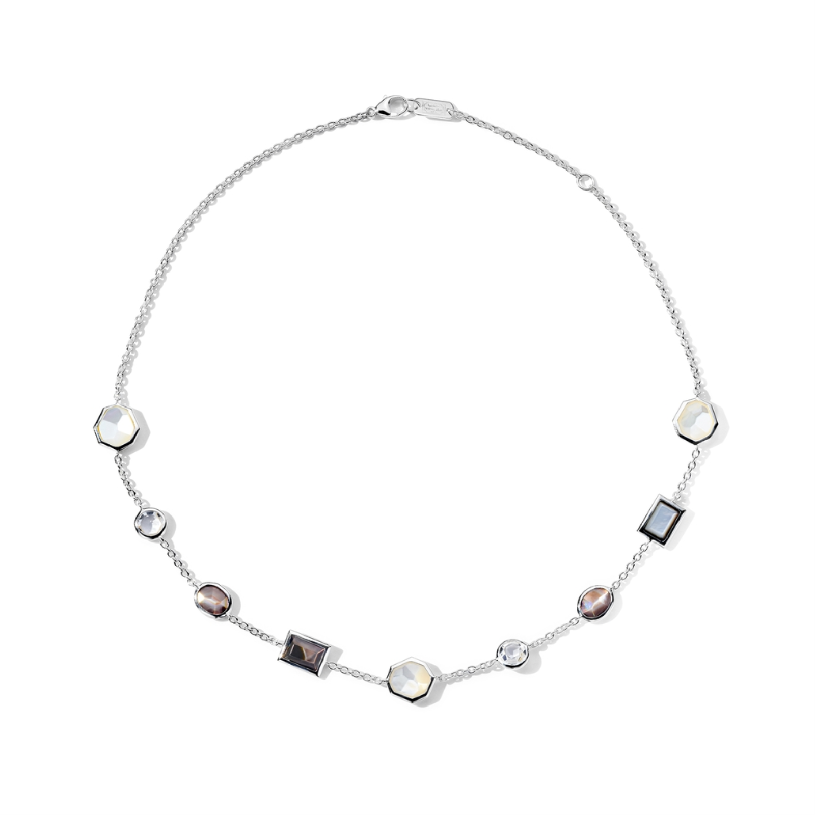 Short Mixed-Cut Station Necklace in Sterling Silver 16-18