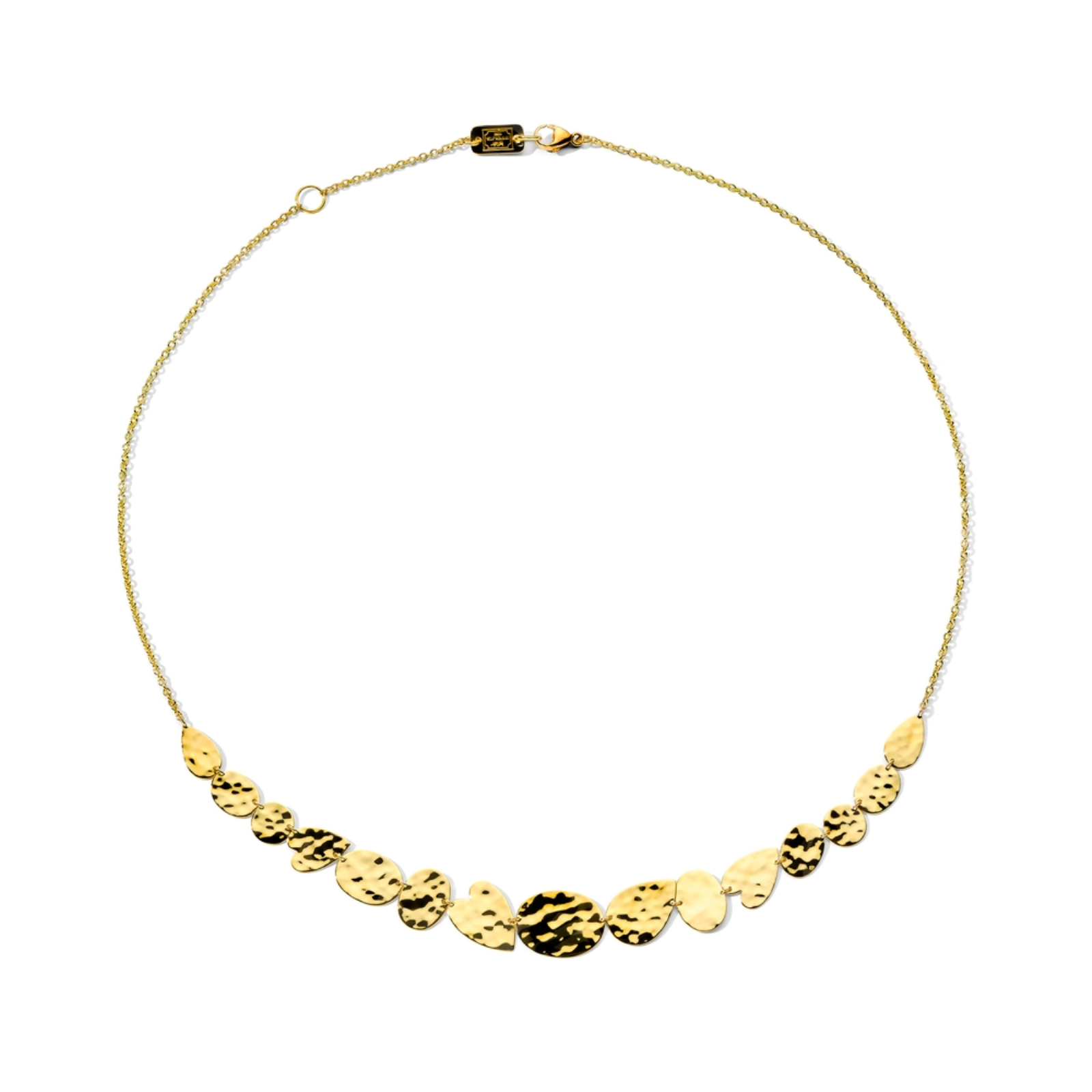 Crinkle Mixed Shape Linear Heart Necklace in 18K Gold