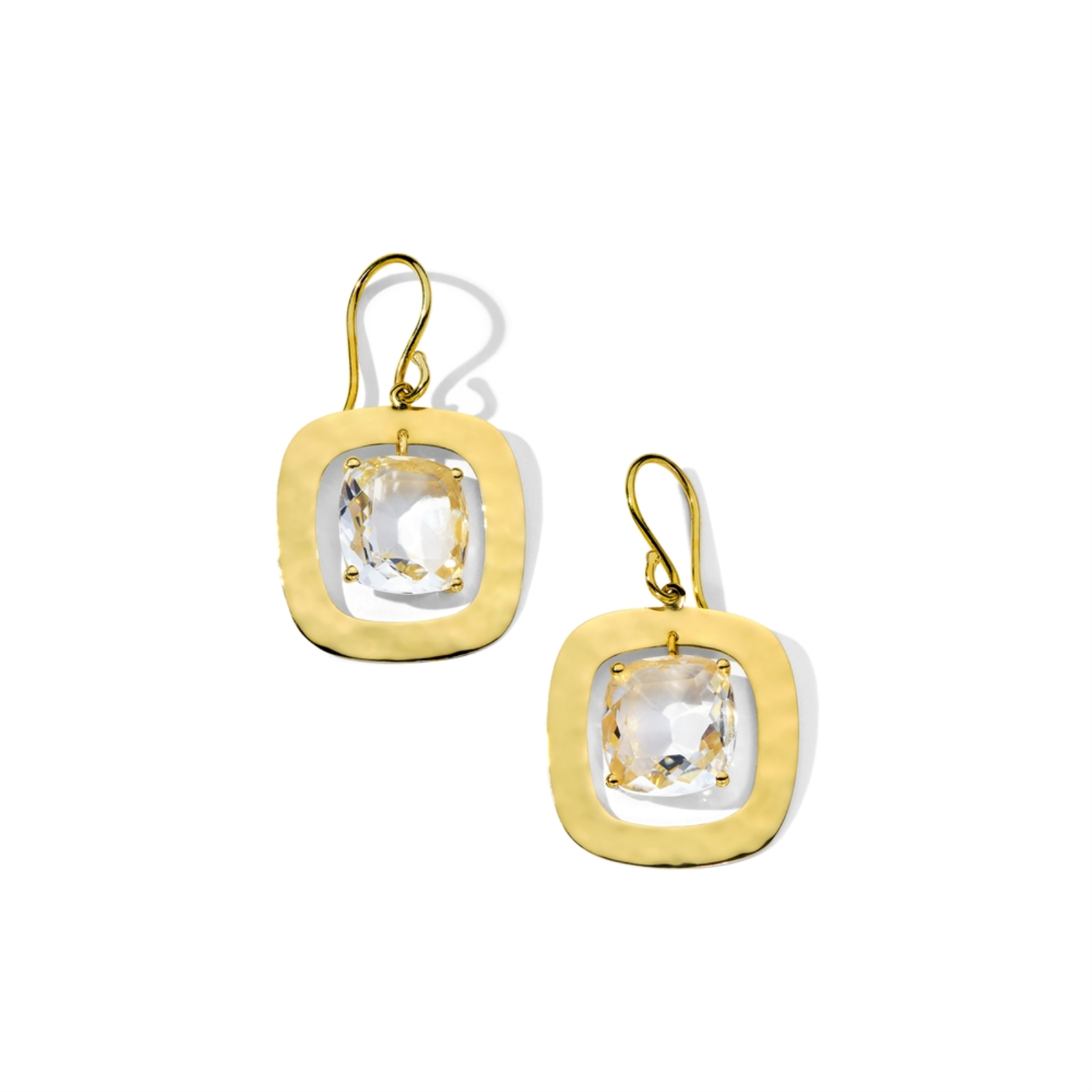 Rainbow Crinkle Earrings with Medium Cushion Stone in 18K Gold
