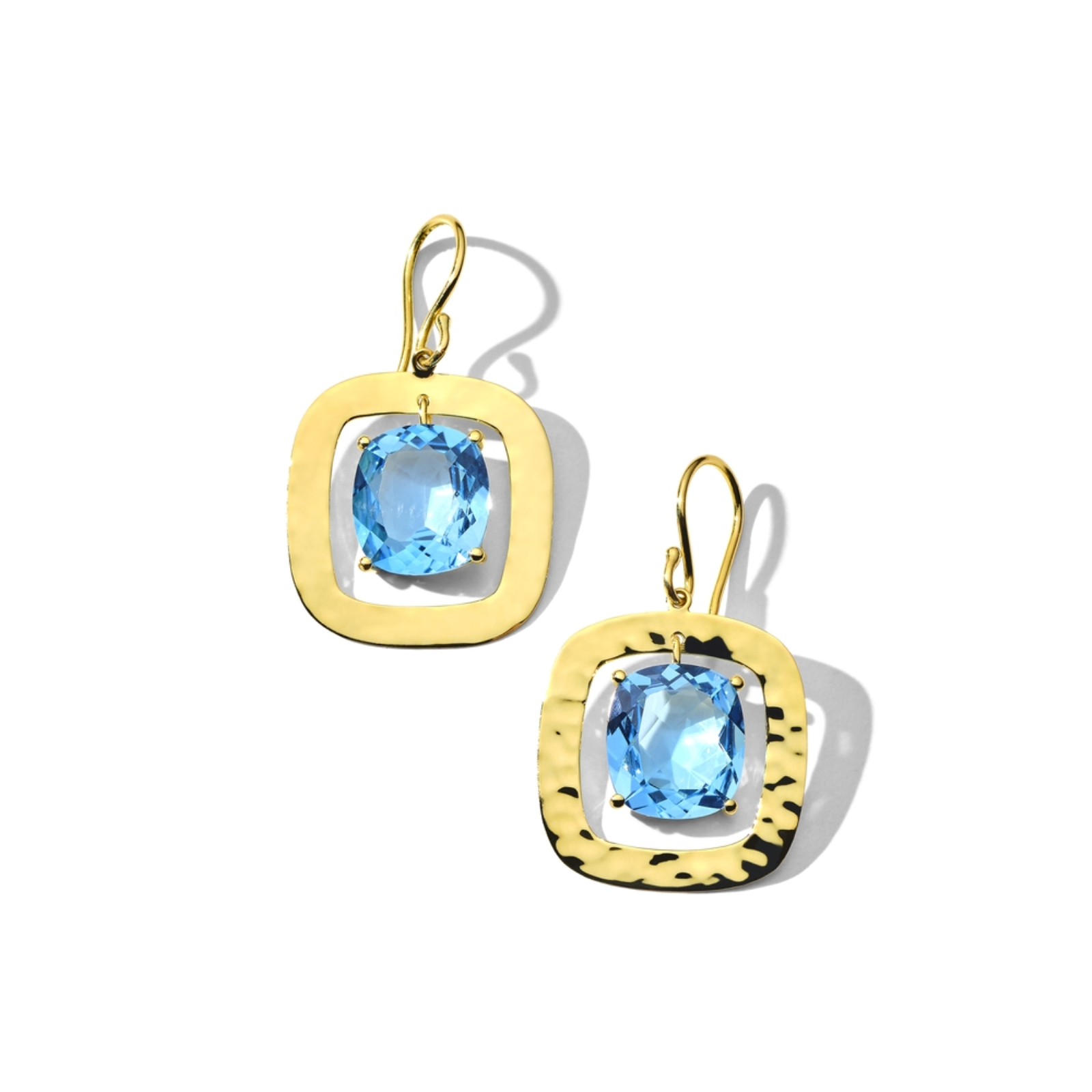 Rainbow Crinkle Earrings with Medium Cushion Stone in 18K Gold