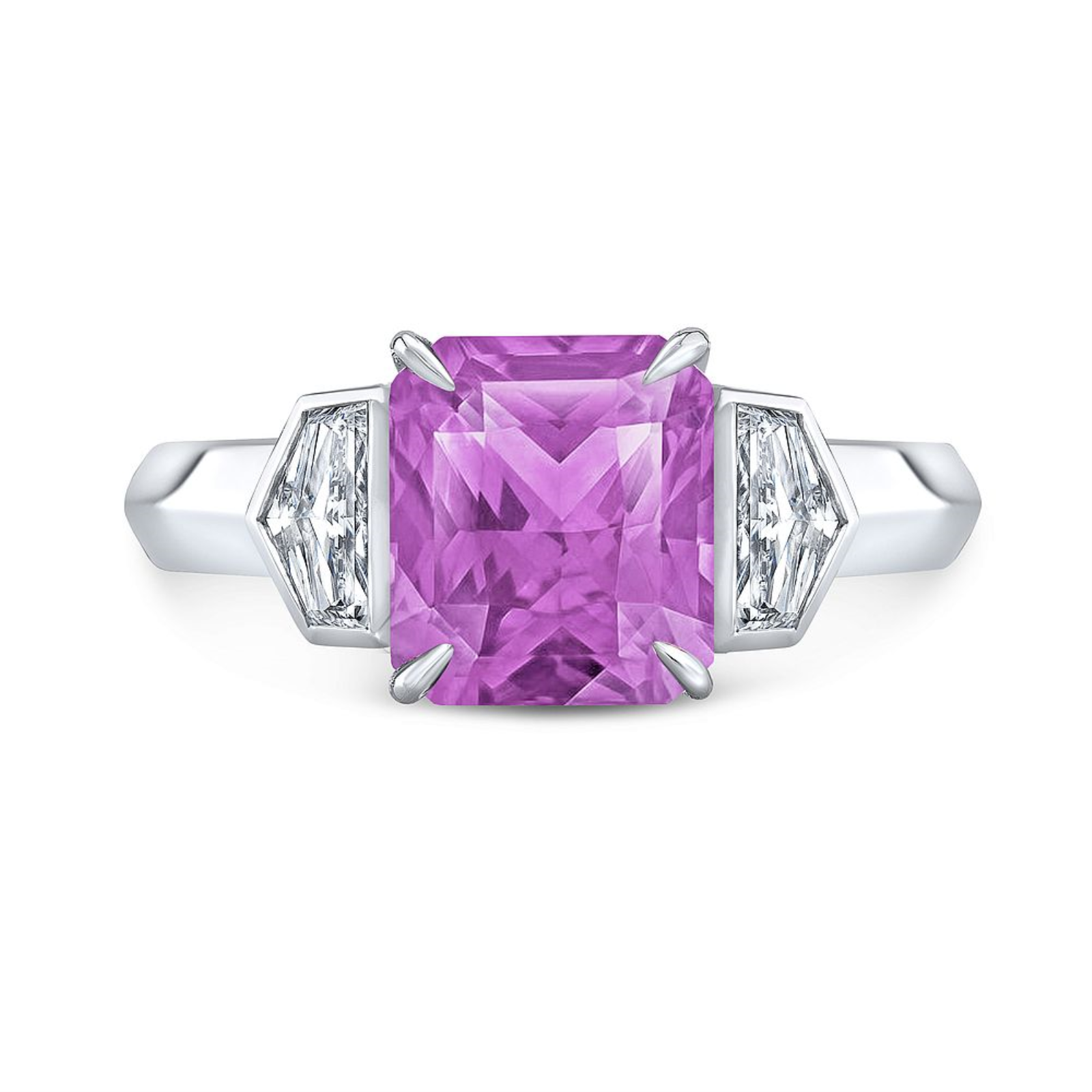 Platinum Pink Sapphire and Diamond Three Stone Ring