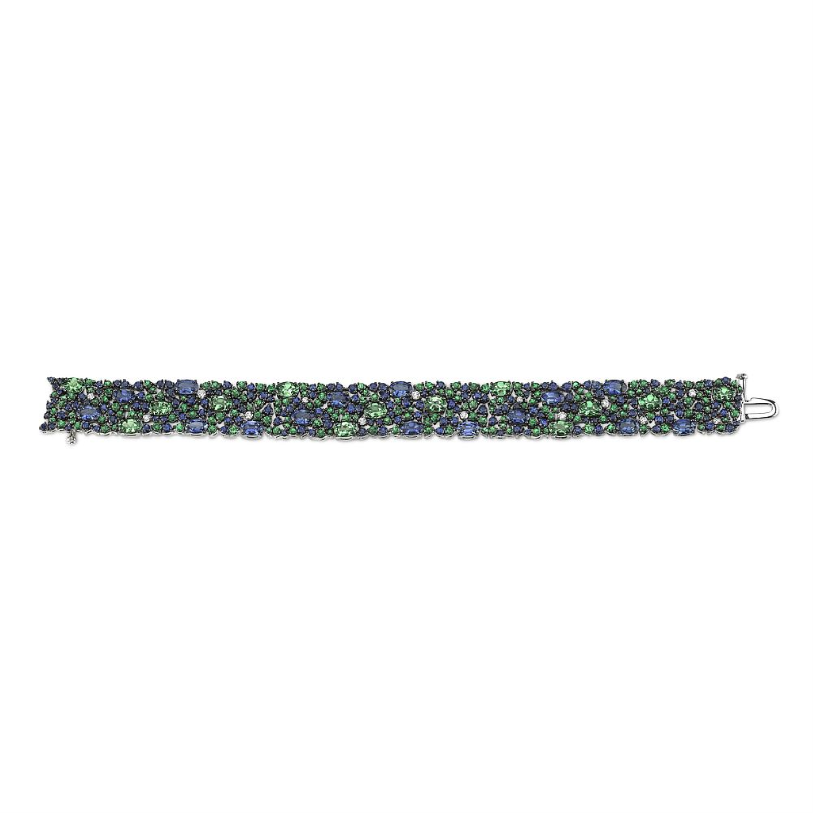 White Gold Sapphire Tsavorite and Diamond Bracelet