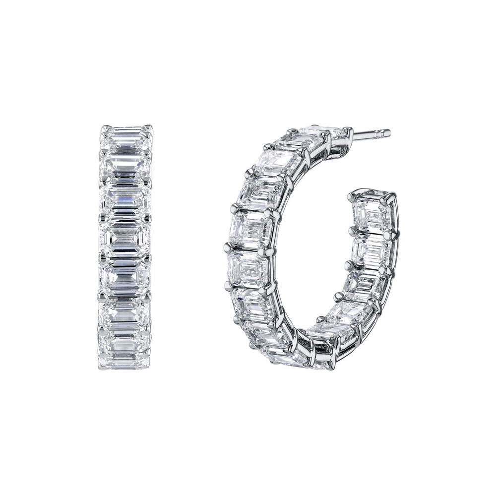 White Gold and Emerald Cut Hoop Earrings