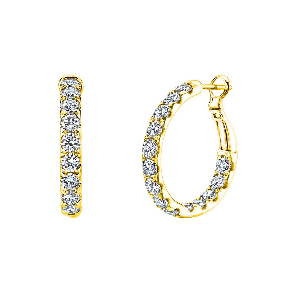 Yellow Gold and Diamond Hoop Earrings