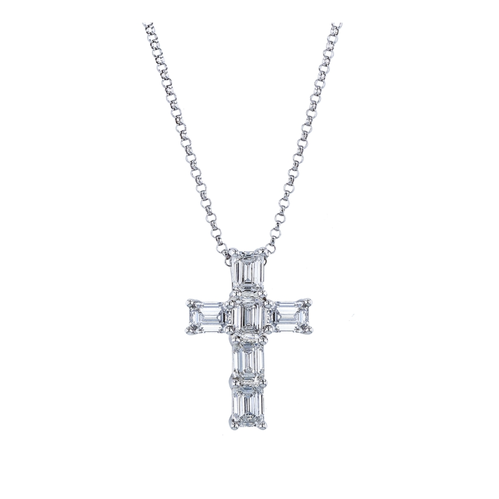 Emerald Cut Diamond Cross Necklace