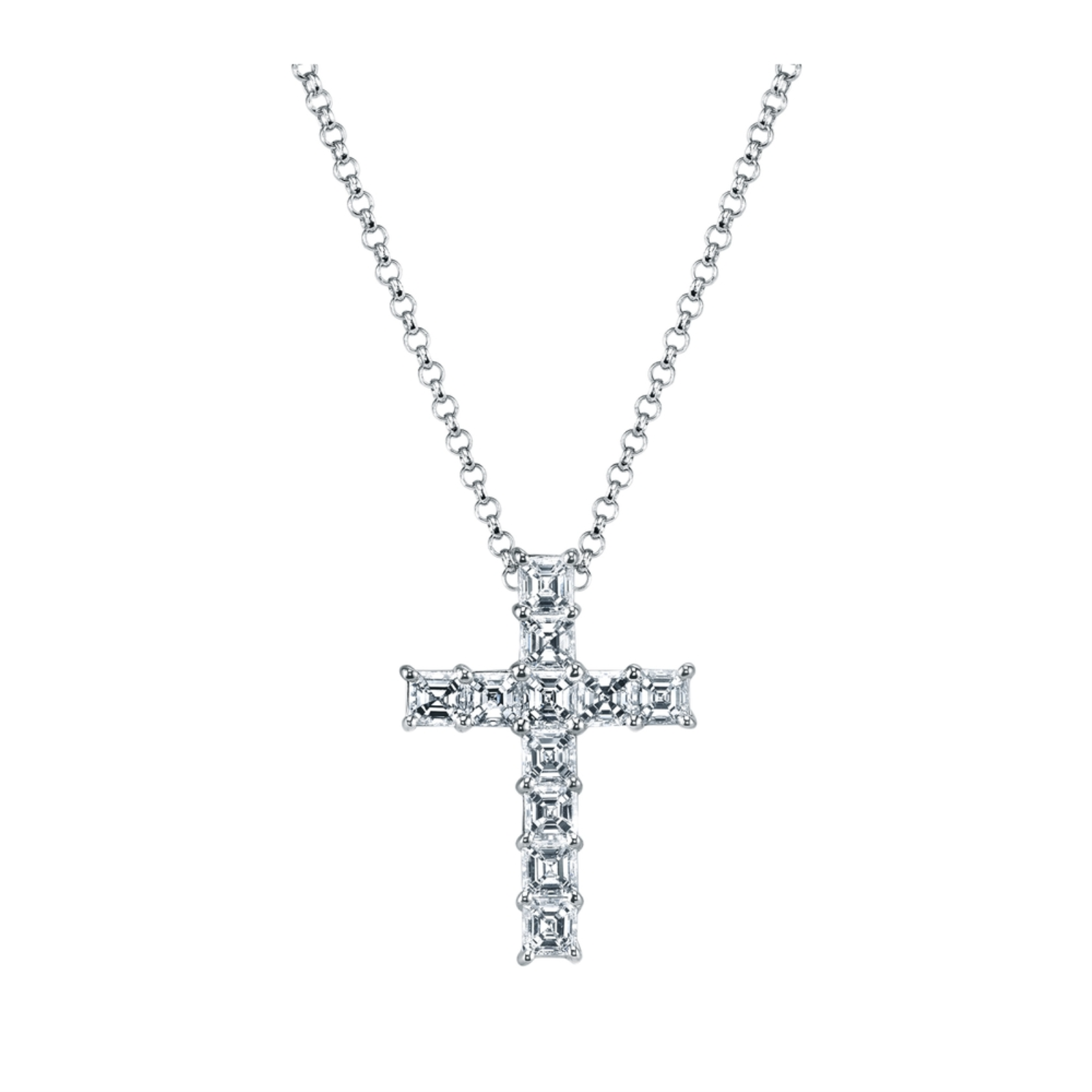 Asscher Cut Diamond Cross Necklace