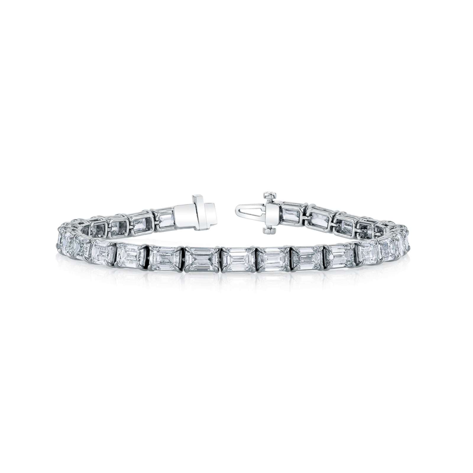 White Gold and Emerald Cut Diamond Line Bracelet