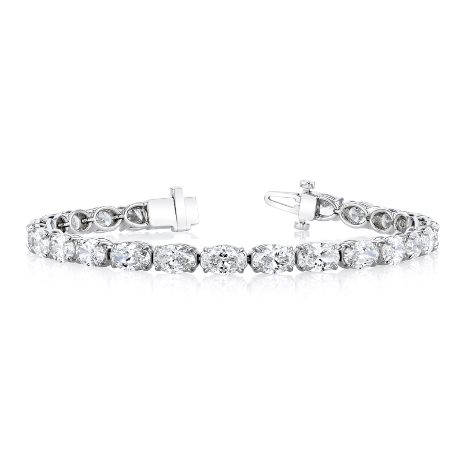 White Gold and Oval Shape Diamond Line Bracelet