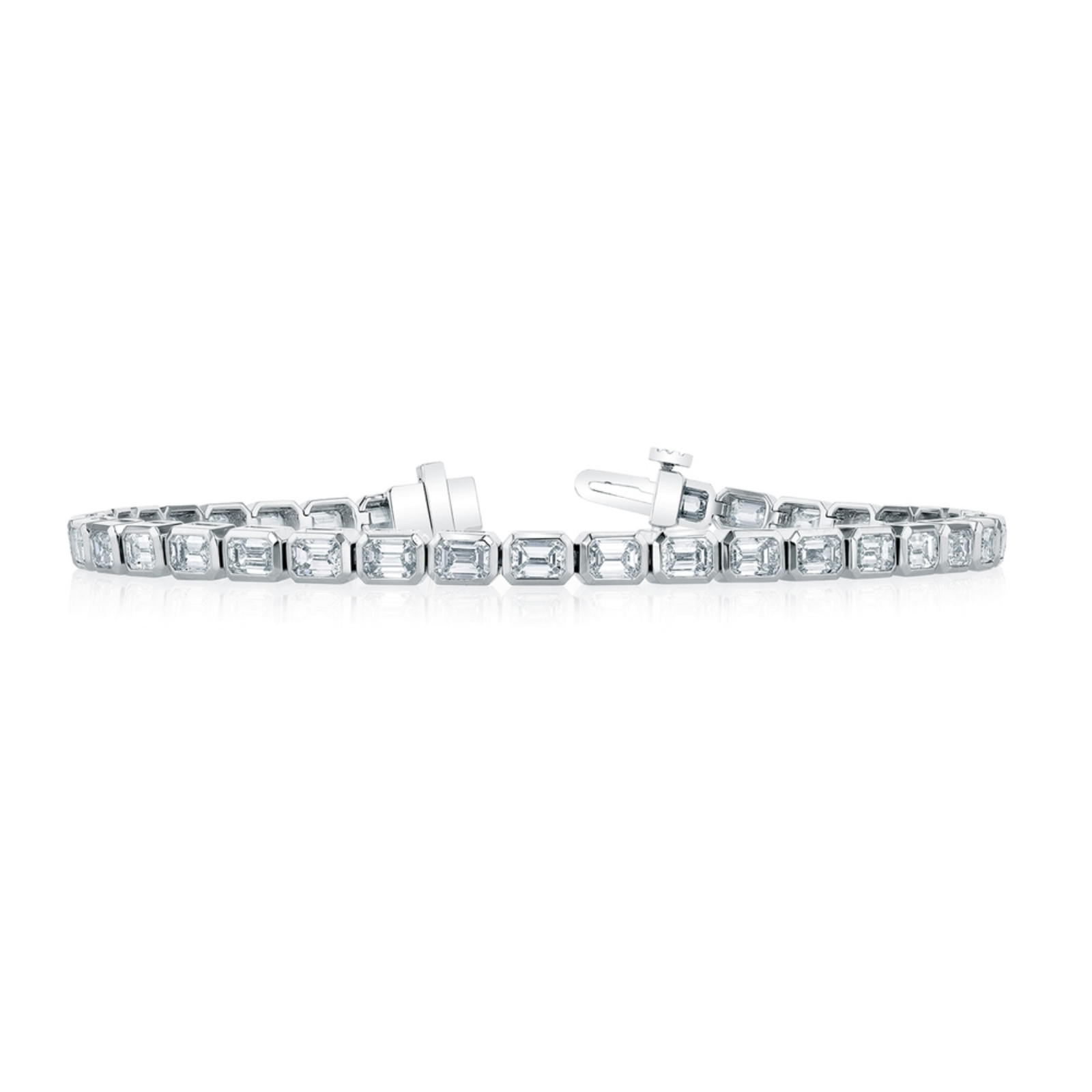 White Gold and Emerald Cut Diamond Line Bracelet