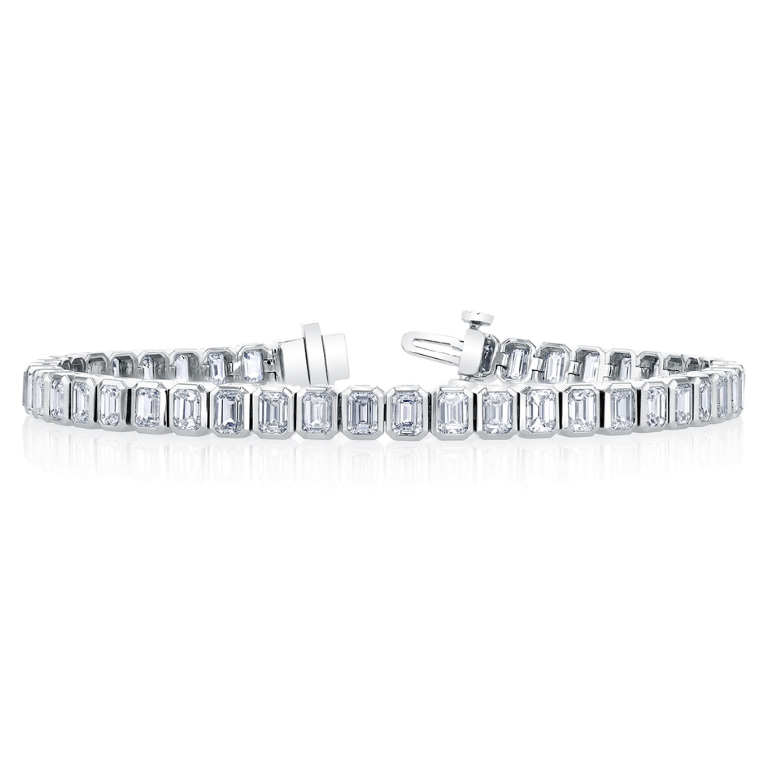 White Gold and Emerald Cut Diamond Line Bracelet