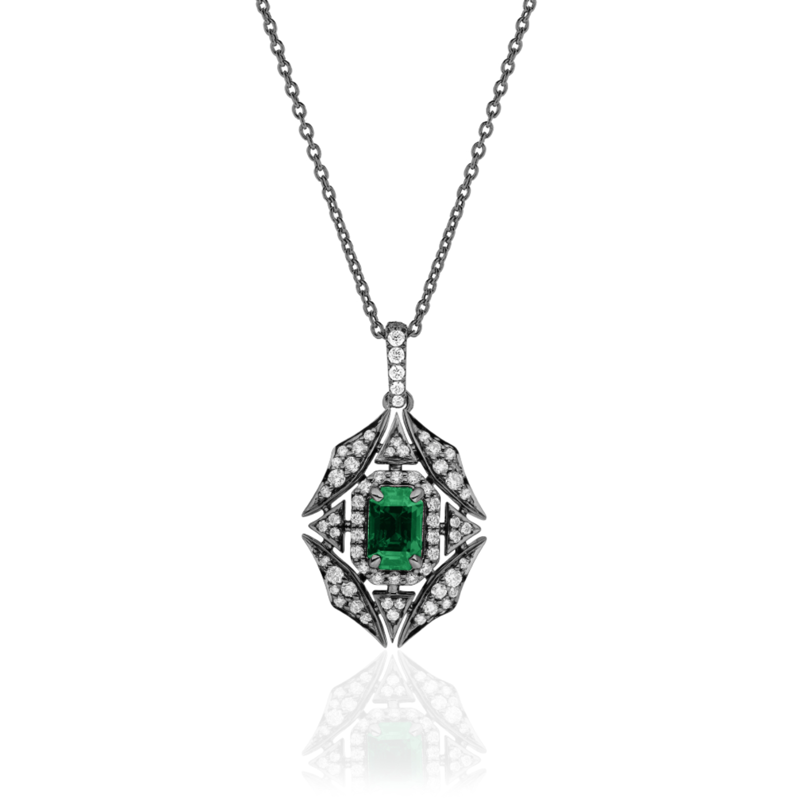 Black Gold Emerald and Diamond Necklace